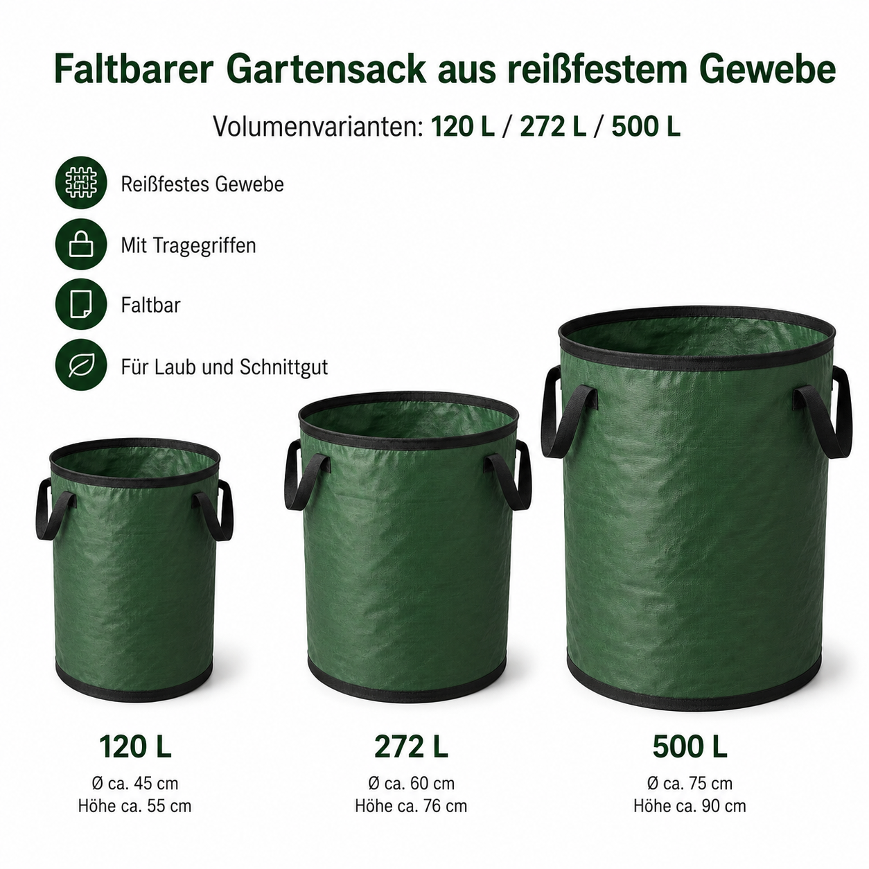 Faltbarer Gartensack aus reißfestem Gewebe für Laub und Schnittgut