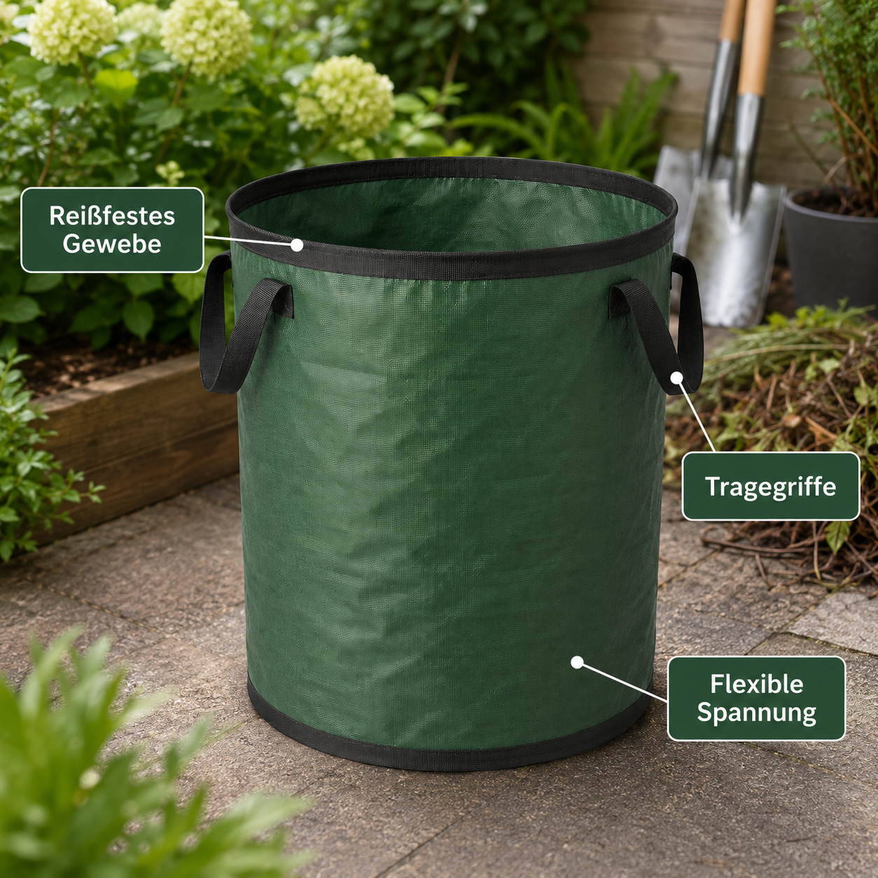 Faltbarer Gartensack aus reißfestem Gewebe für Laub und Schnittgut
