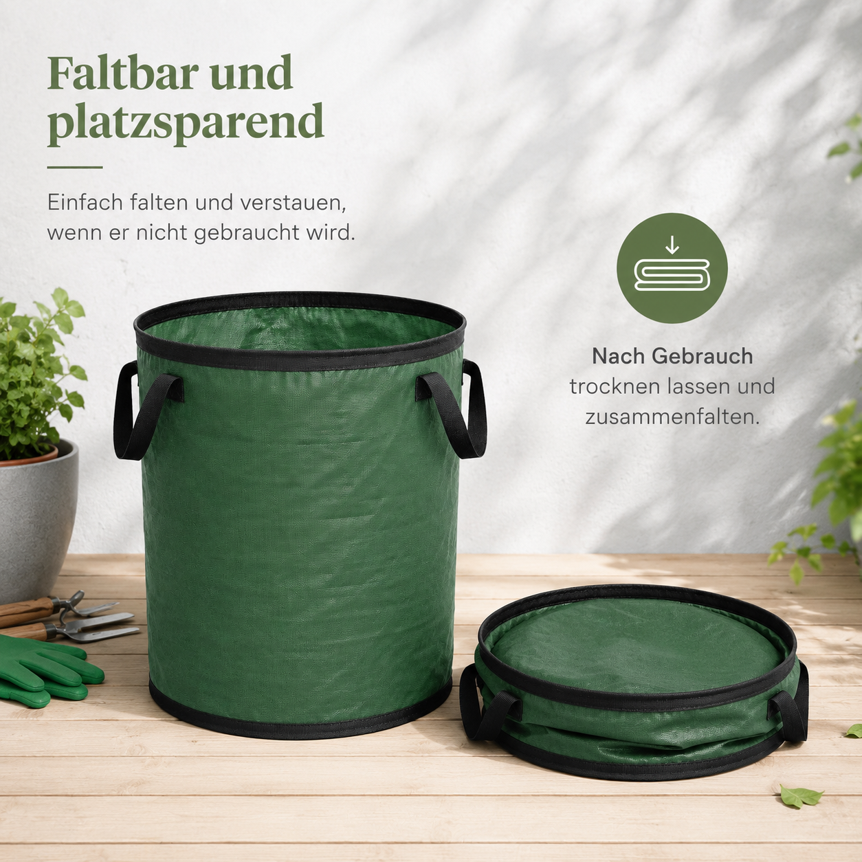 Faltbarer Gartensack aus reißfestem Gewebe für Laub und Schnittgut