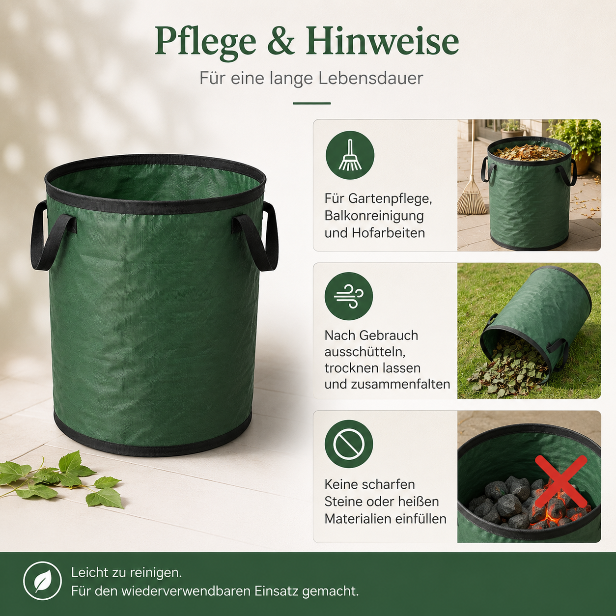 Faltbarer Gartensack aus reißfestem Gewebe für Laub und Schnittgut