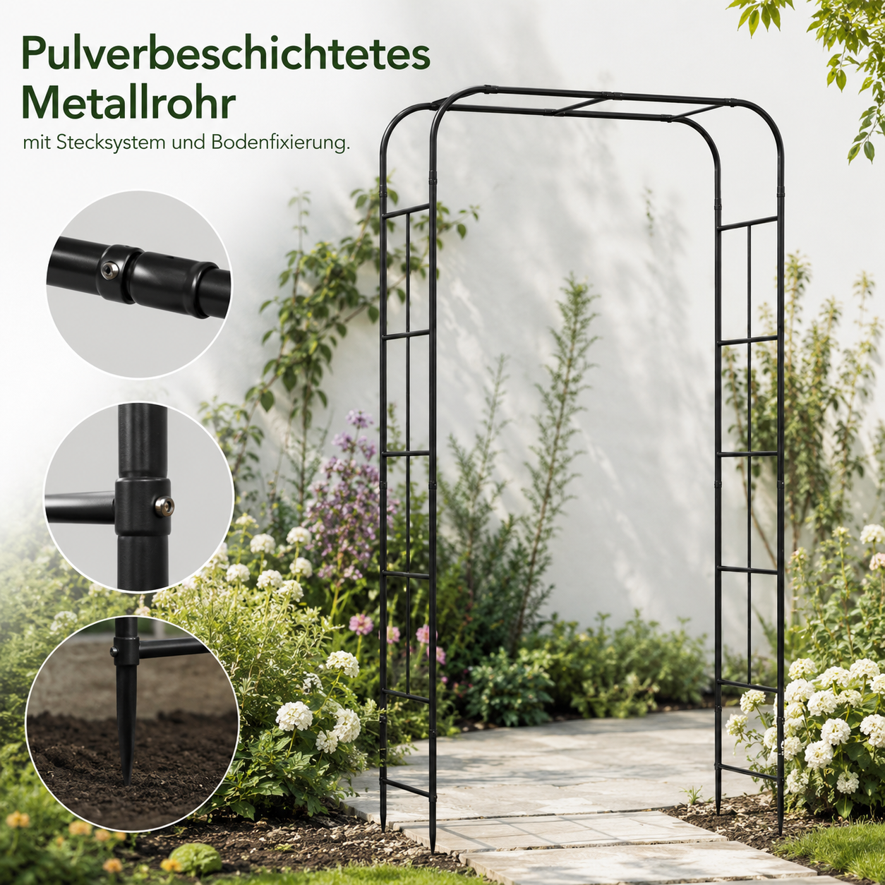 Gartenbogen aus Metall in Schwarz für Rosen und Kletterpflanzen