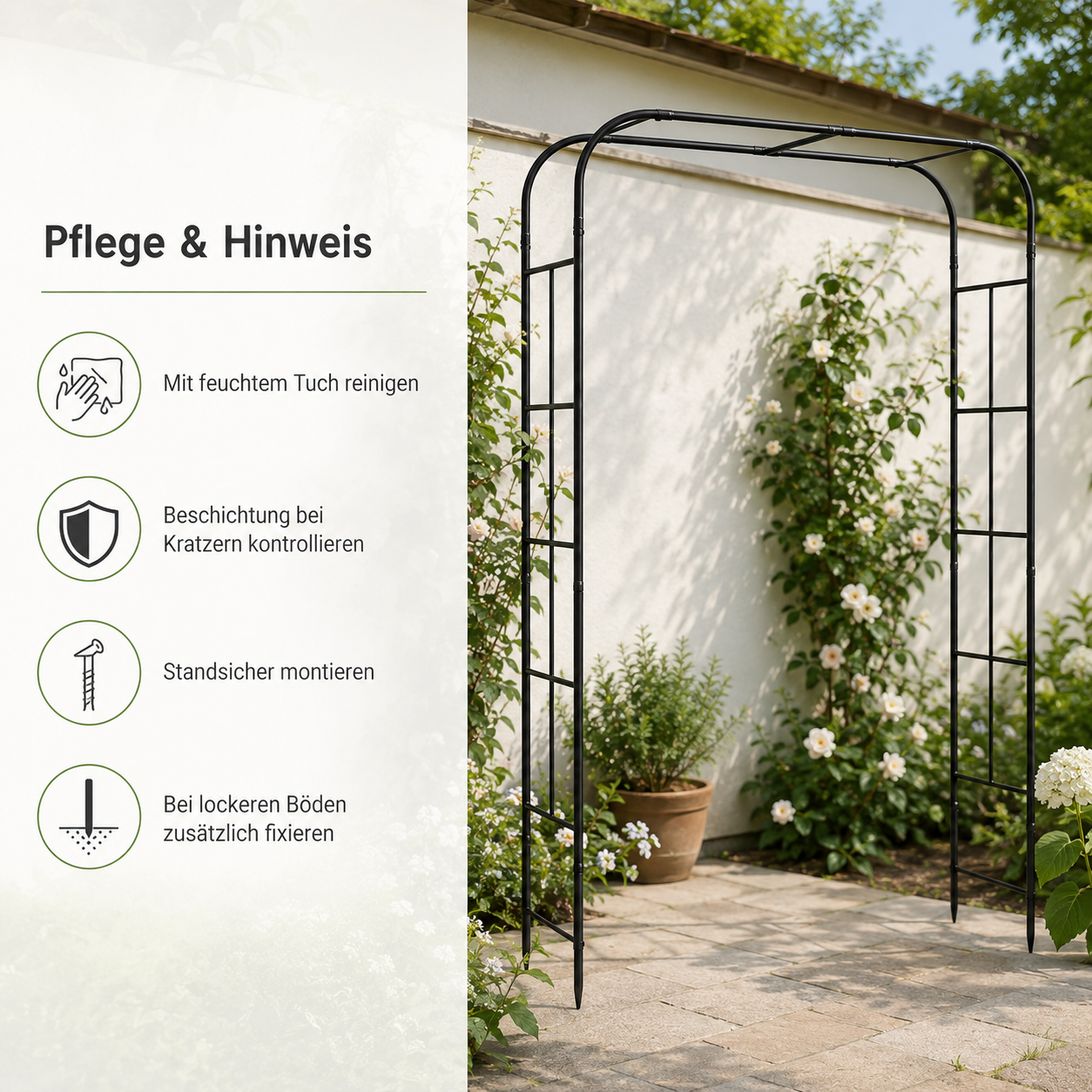 Gartenbogen aus Metall in Schwarz für Rosen und Kletterpflanzen