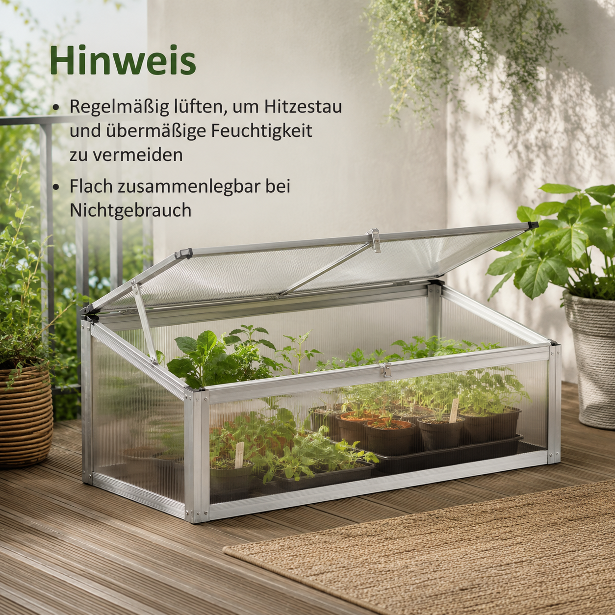 Mini Gewächshaus mit Polycarbonatplatten für Balkon und Hochbeet