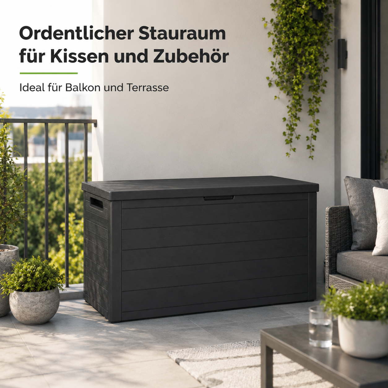 Garten Aufbewahrungsbox in Anthrazit mit Deckel für Kissen und Zubehör