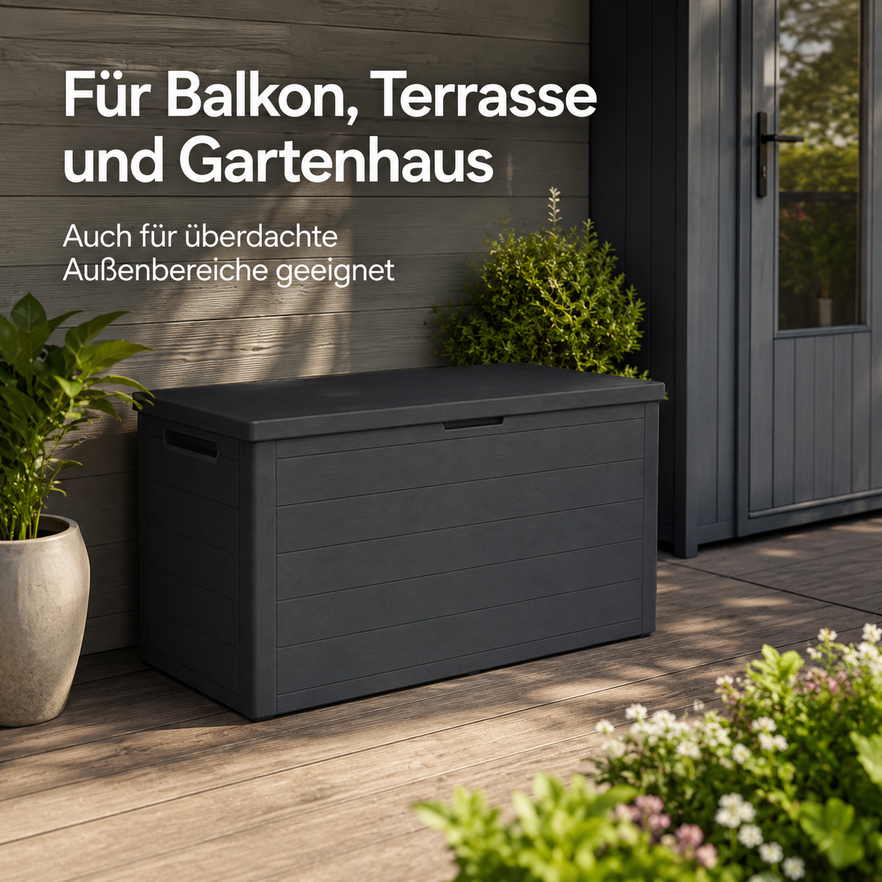 Garten Aufbewahrungsbox in Anthrazit mit Deckel für Kissen und Zubehör