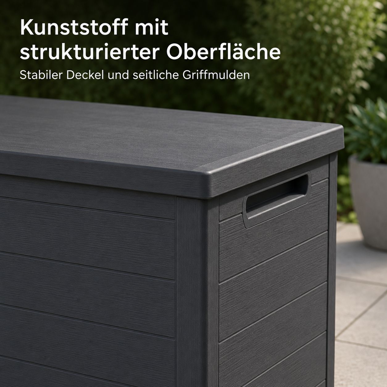 Garten Aufbewahrungsbox in Anthrazit mit Deckel für Kissen und Zubehör