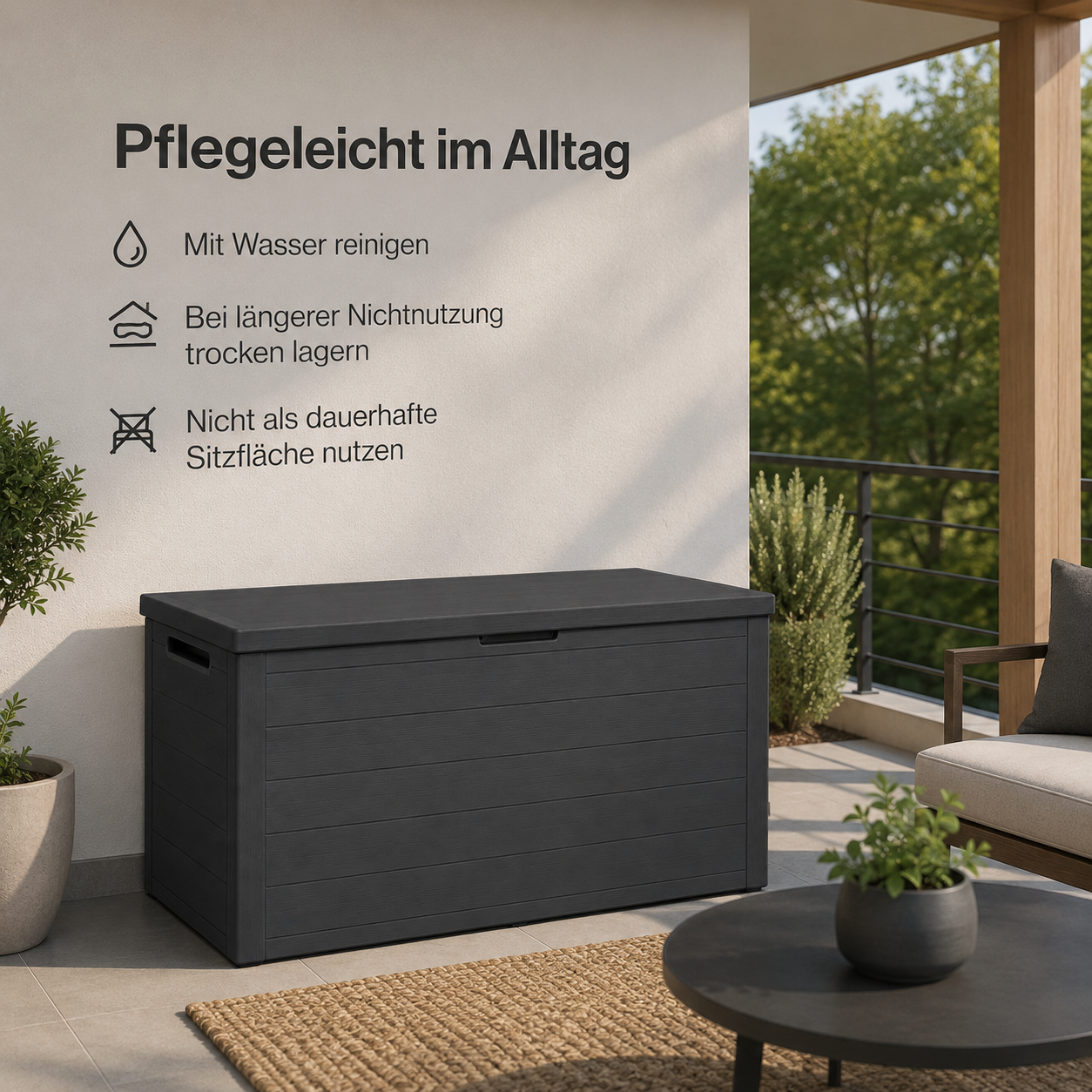 Garten Aufbewahrungsbox in Anthrazit mit Deckel für Kissen und Zubehör
