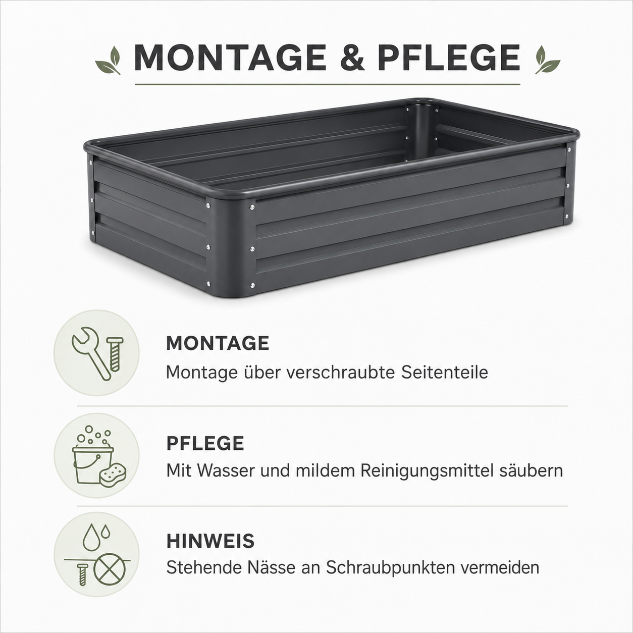 Hochbeet aus verzinktem Stahl in Anthrazit mit offenem Boden