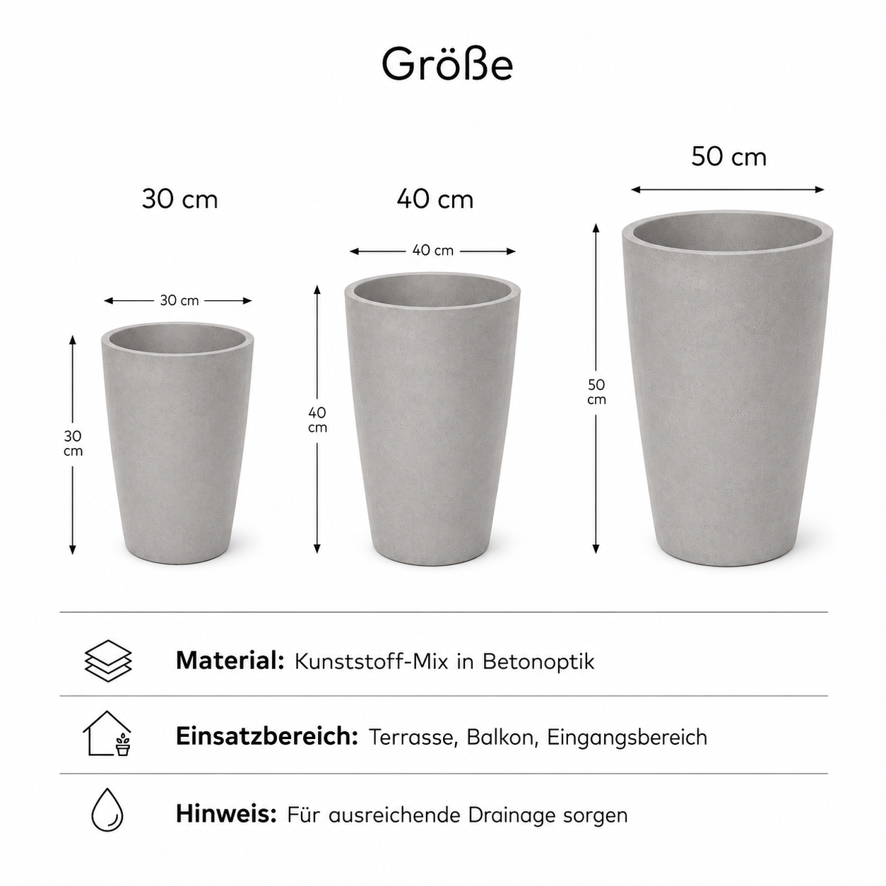 Schlanker Pflanzkübel in Betonoptik für Terrasse und Eingangsbereich