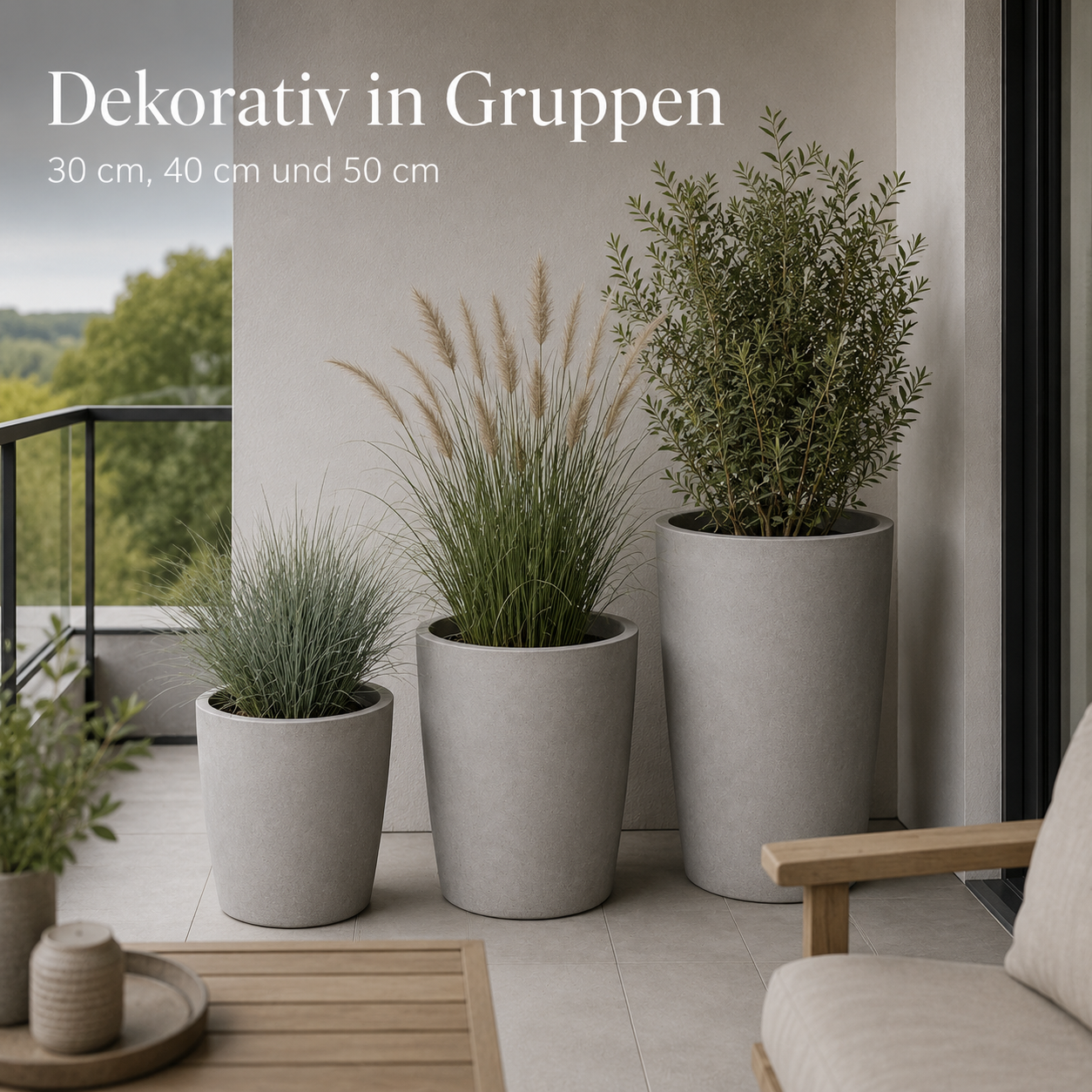 Schlanker Pflanzkübel in Betonoptik für Terrasse und Eingangsbereich