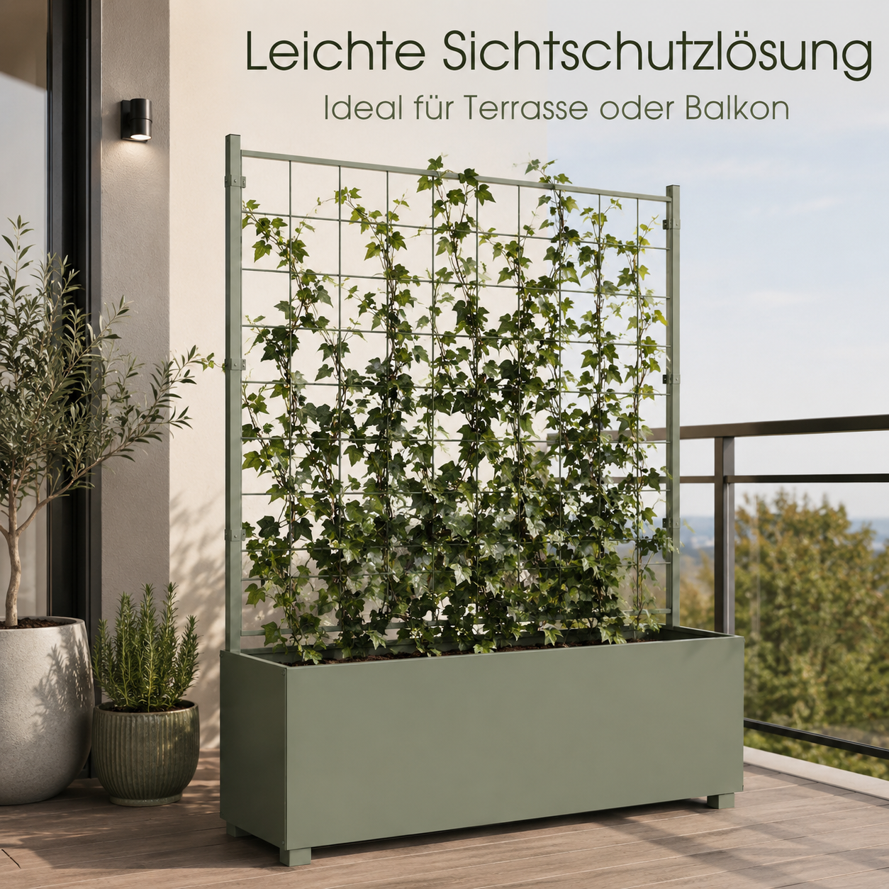Pflanzkasten mit Rankgitter 100 cm aus Metall für Sichtschutz und Kräuter