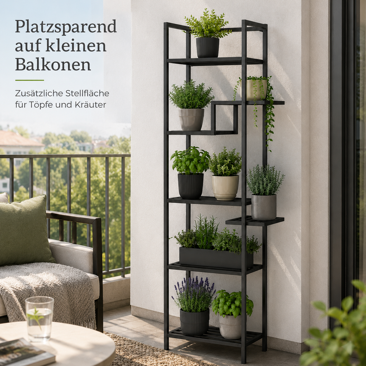 Vertikales Pflanzenregal aus Metall für Balkon und Wintergarten