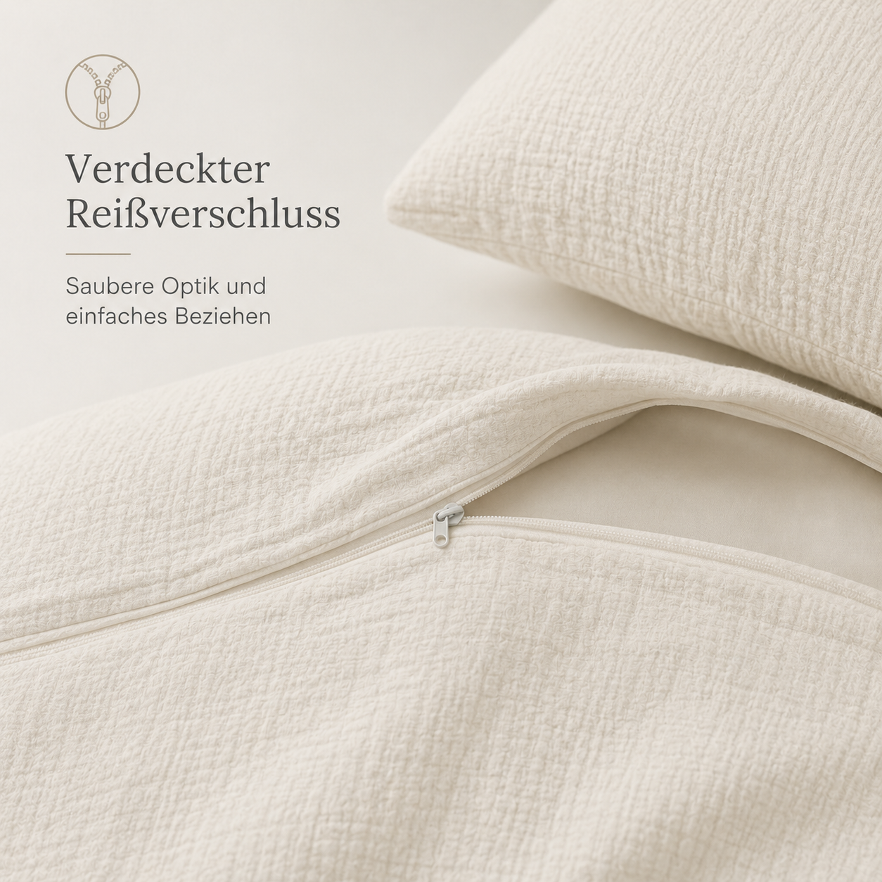 Musselin Bettwäsche Set in natürlicher Struktur für ruhige Schlafzimmer