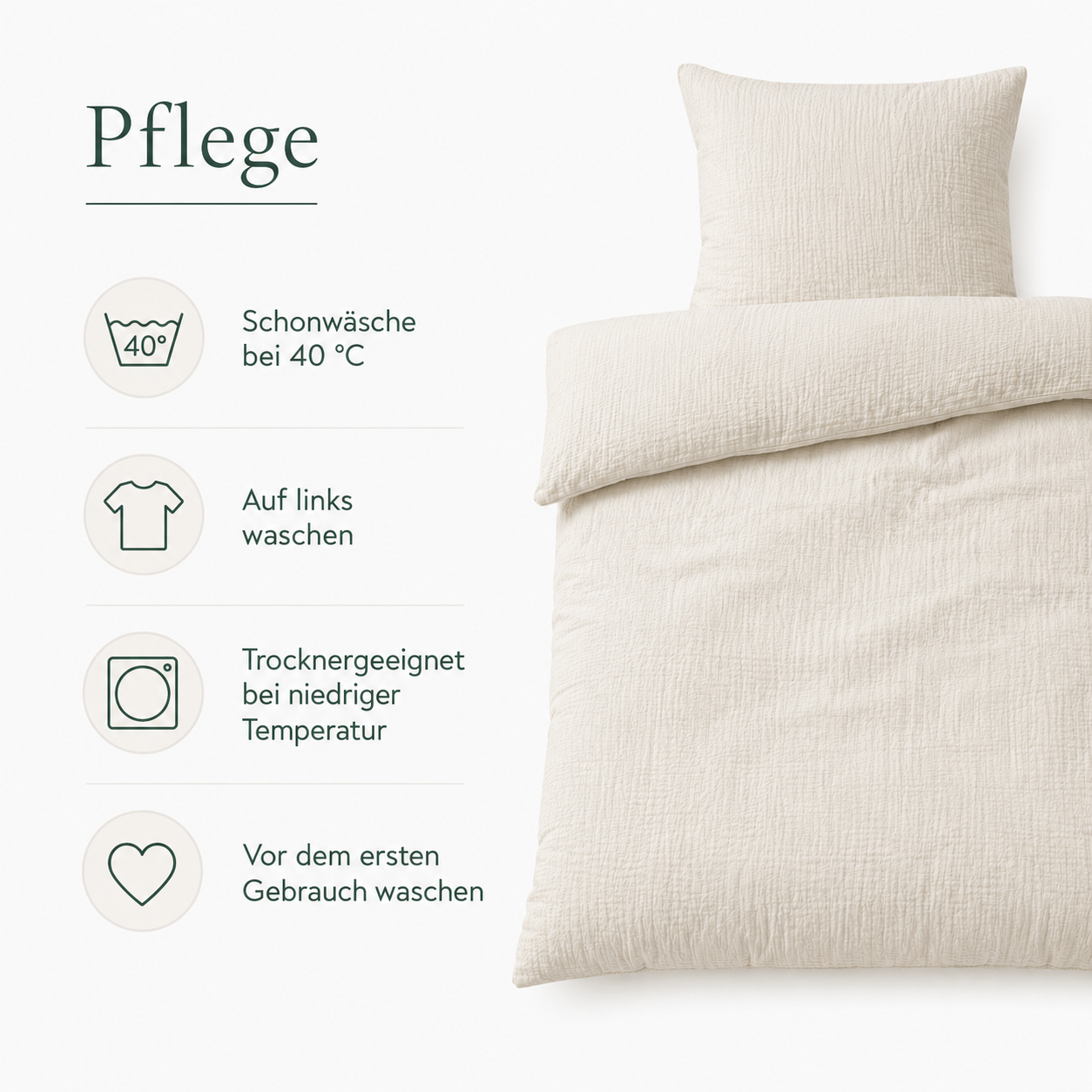 Musselin Bettwäsche Set in natürlicher Struktur für ruhige Schlafzimmer