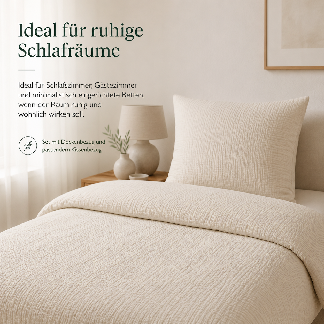 Musselin Bettwäsche Set in natürlicher Struktur für ruhige Schlafzimmer
