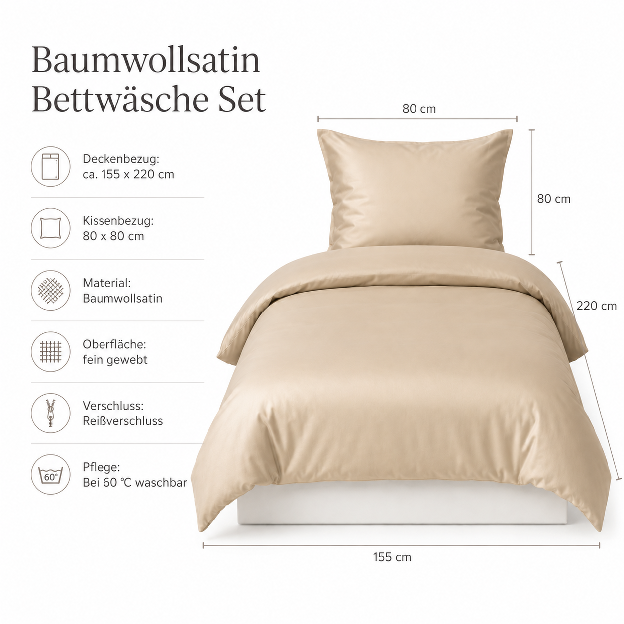 Baumwollsatin Bettwäsche Set mit feinem Glanz für moderne Betten
