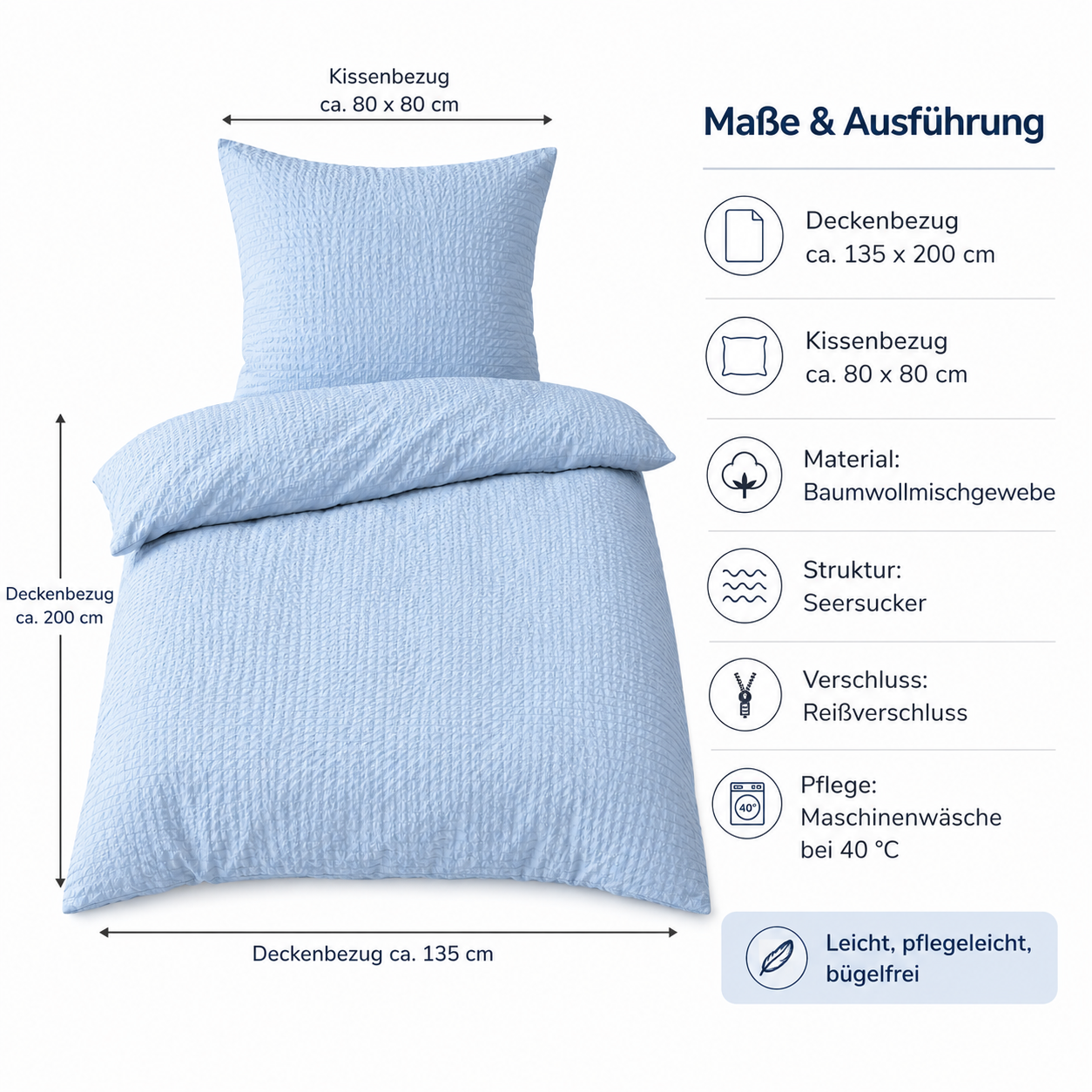 Seersucker Sommerbettwäsche Set bügelfrei mit leichter Struktur