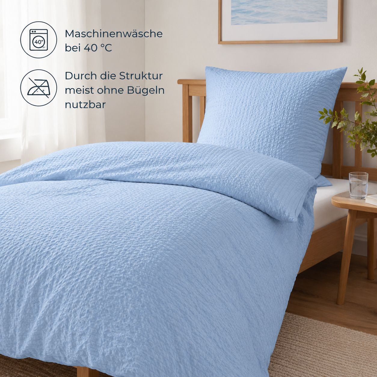 Seersucker Sommerbettwäsche Set bügelfrei mit leichter Struktur