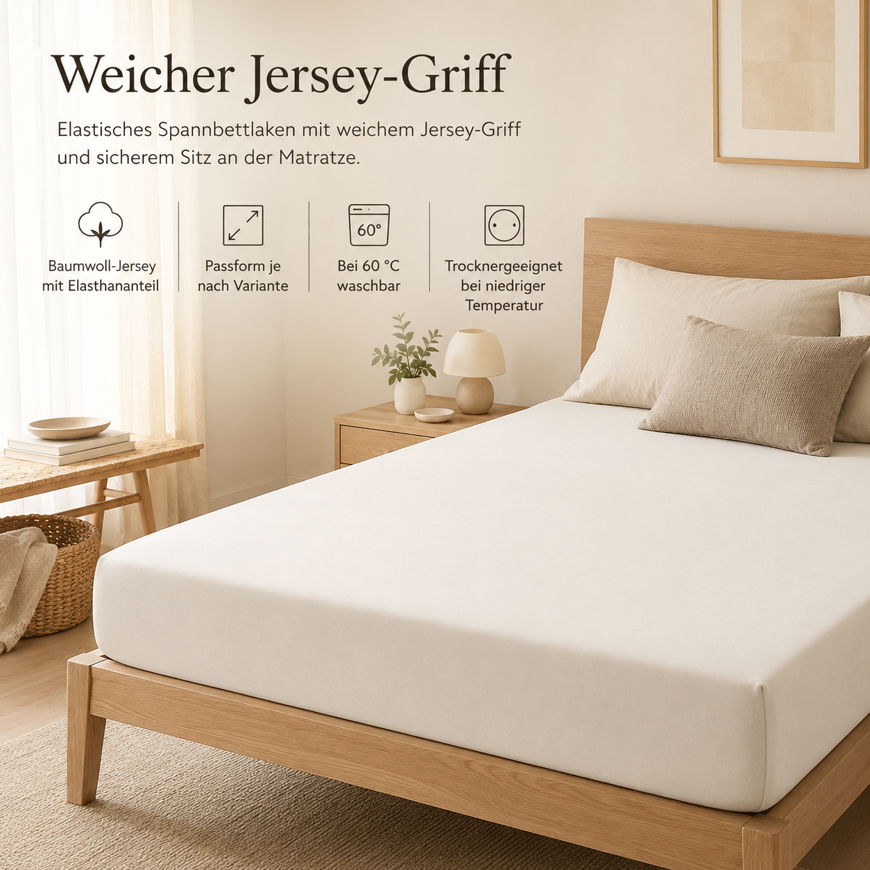 Jersey Spannbettlaken mit Rundumgummi für hohe Matratzen