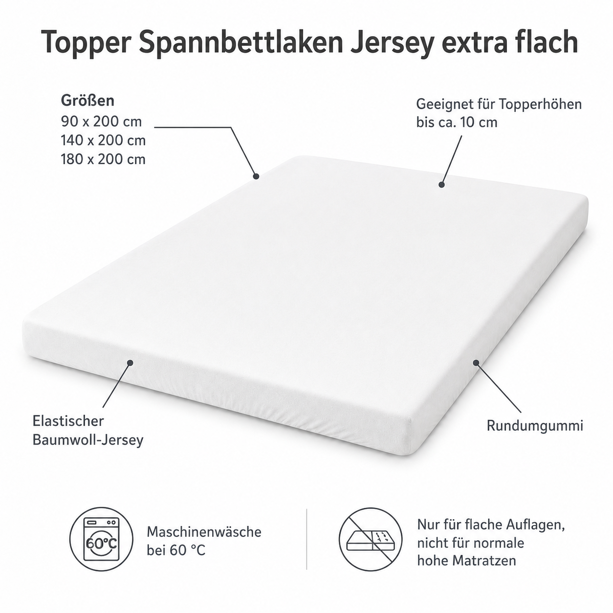 Topper Spannbettlaken Jersey extra flach für Boxspringbetten