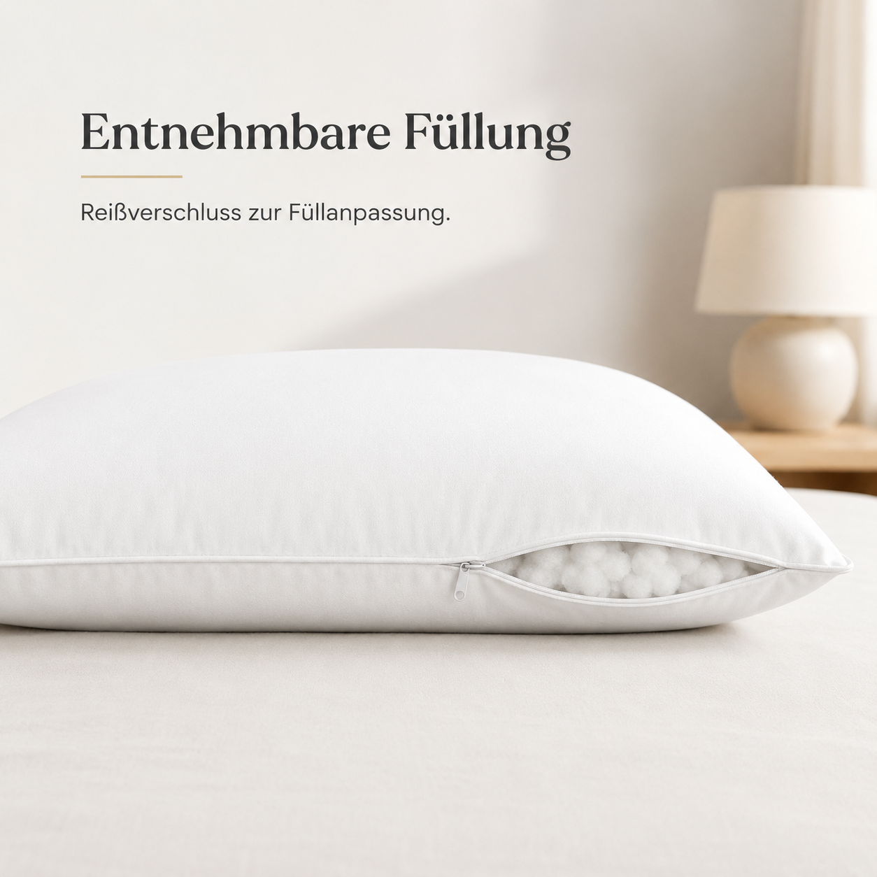 Kopfkissen mit verstellbarer Füllhöhe für Rücken und Seitenlage