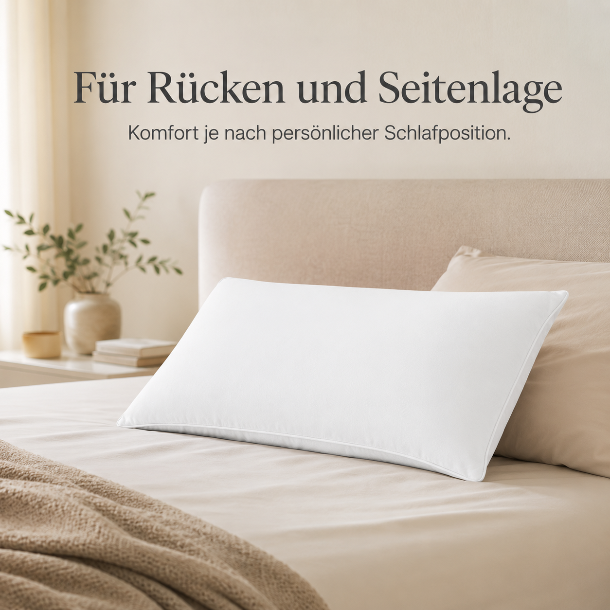Kopfkissen mit verstellbarer Füllhöhe für Rücken und Seitenlage