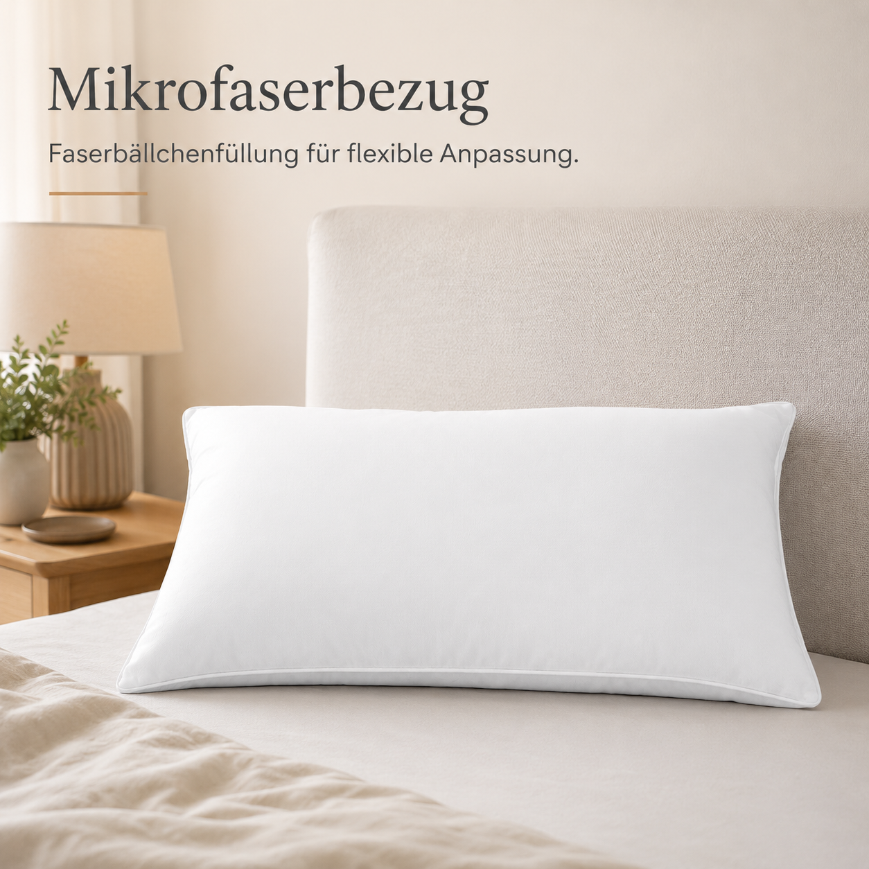 Kopfkissen mit verstellbarer Füllhöhe für Rücken und Seitenlage