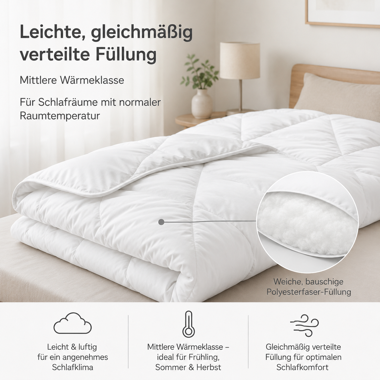 Ganzjahresdecke mit weicher Mikrofaserfüllung für ausgeglichene Nächte