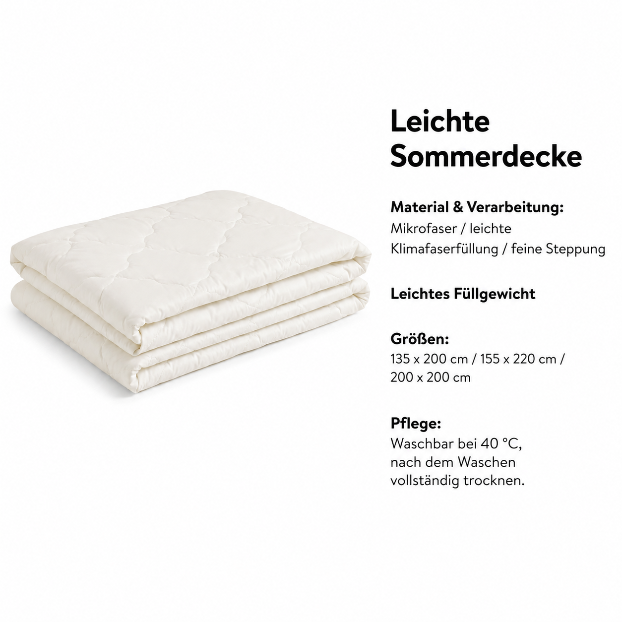 Leichte Sommerdecke mit atmungsaktiver Steppung für warme Nächte