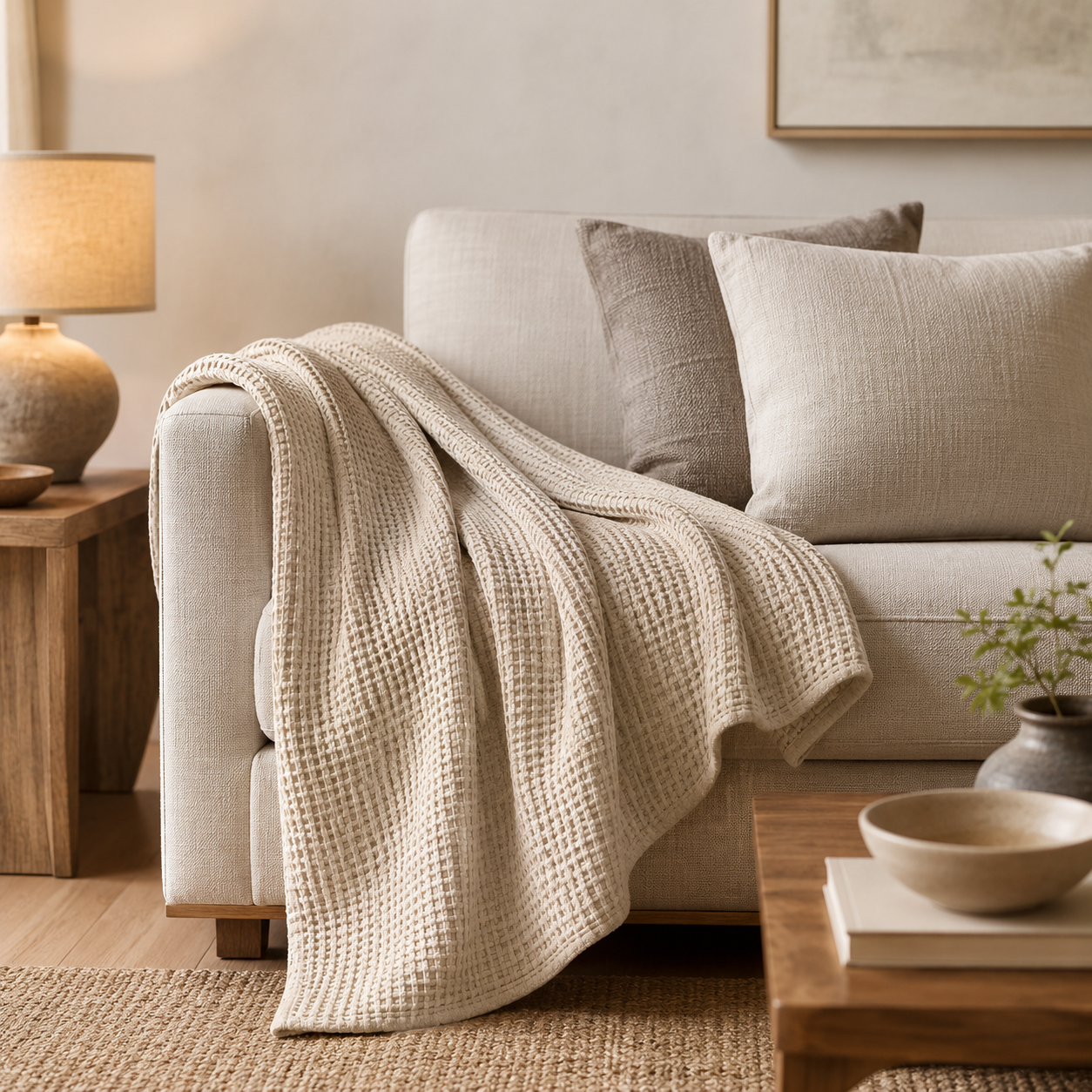 Waffel Tagesdecke aus Baumwollmix für Bett und Sofa