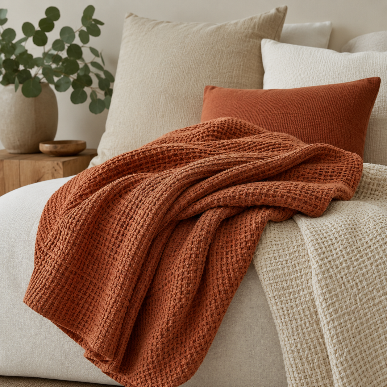 Waffel Tagesdecke aus Baumwollmix für Bett und Sofa