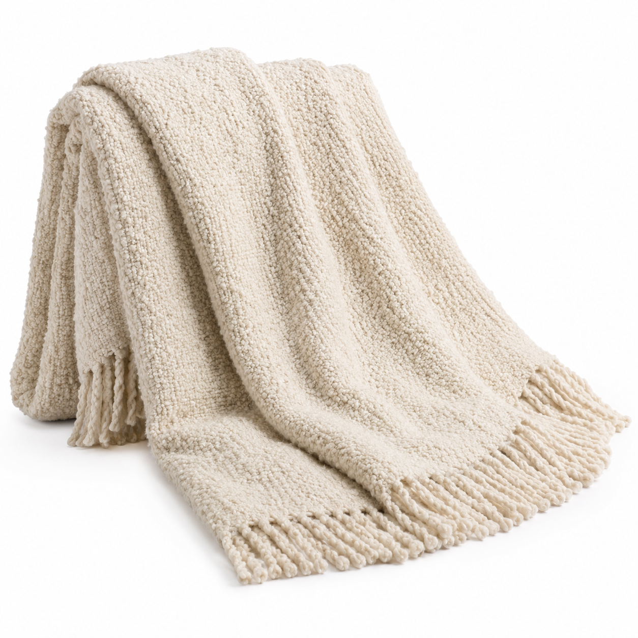 Bouclé Plaid mit Fransen für gemütliche Sofa Ecken