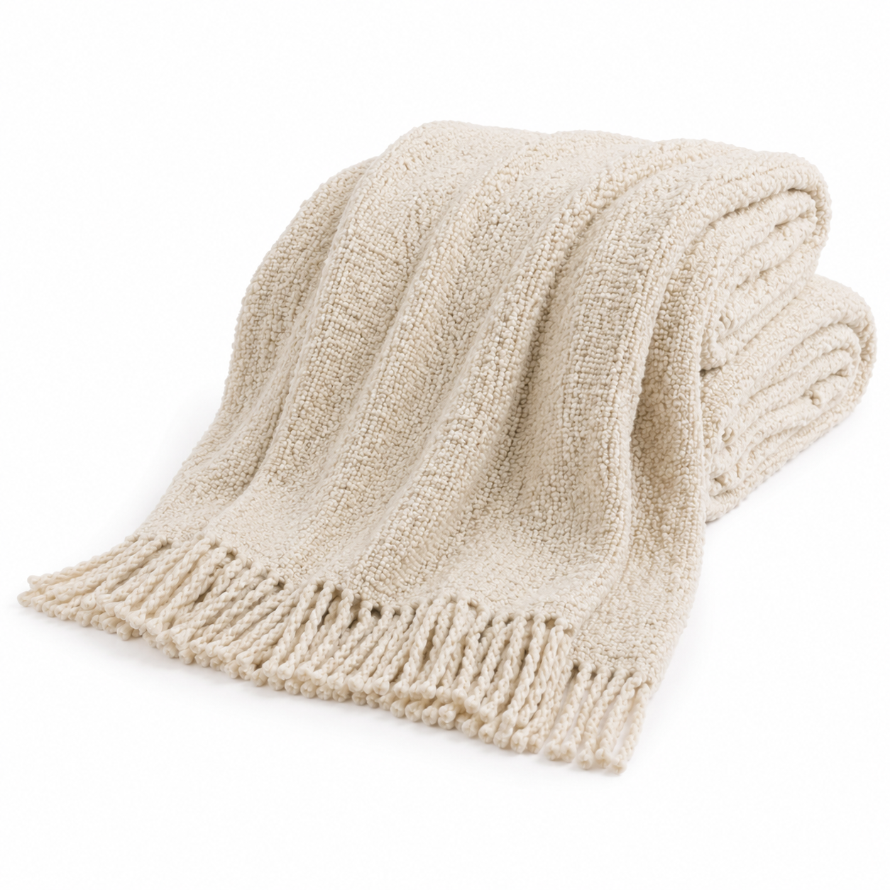 Bouclé Plaid mit Fransen für gemütliche Sofa Ecken