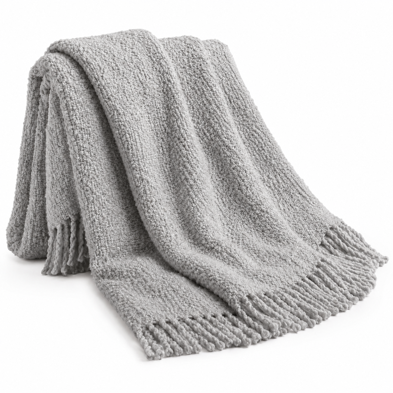 Bouclé Plaid mit Fransen für gemütliche Sofa Ecken