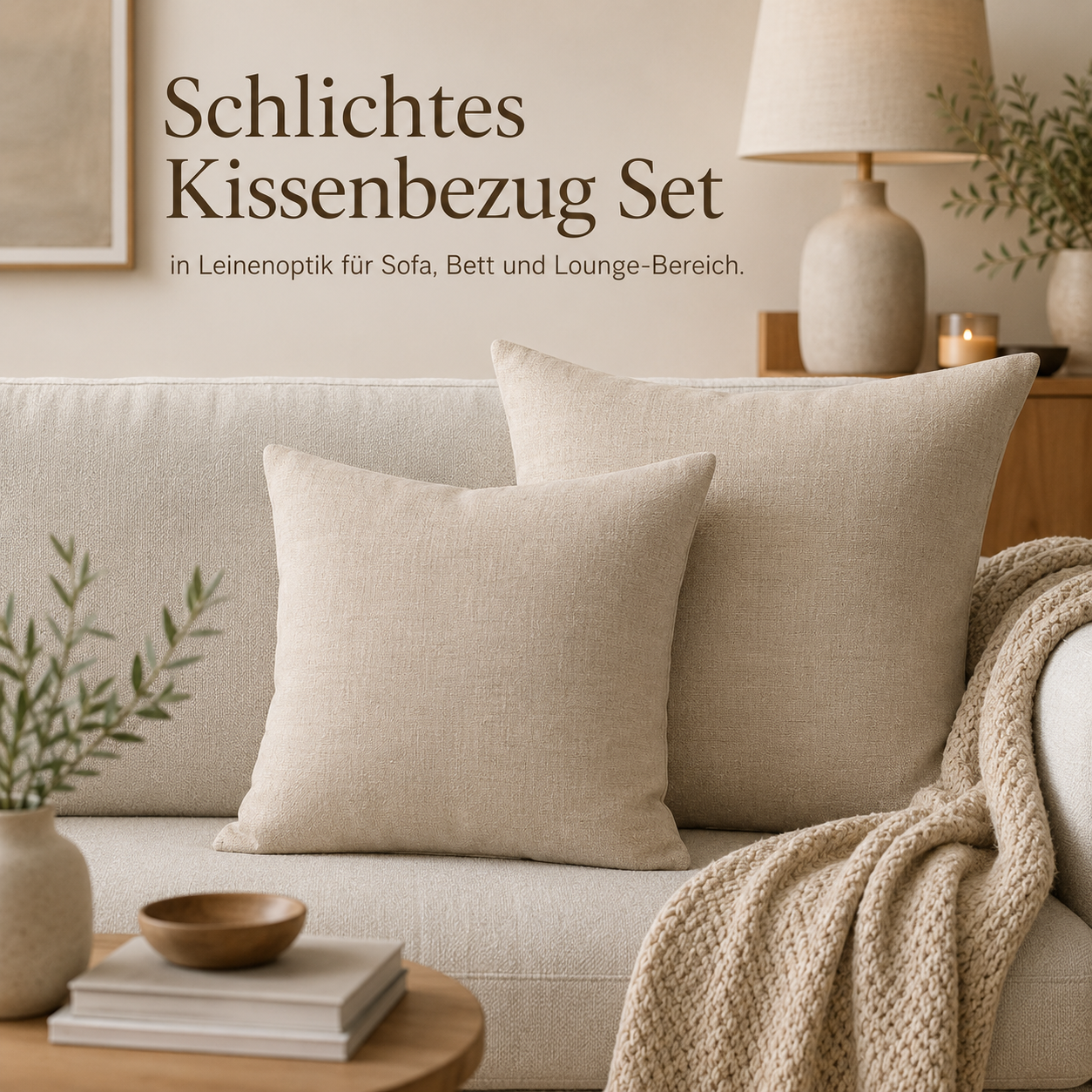 Leinenoptik Kissenbezug Set mit verdecktem Reißverschluss