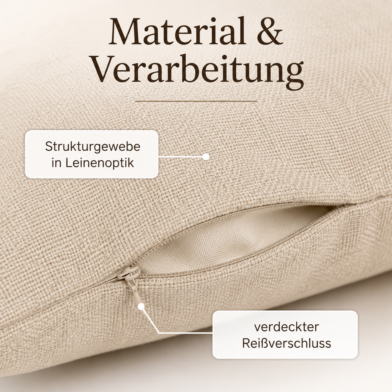 Leinenoptik Kissenbezug Set mit verdecktem Reißverschluss