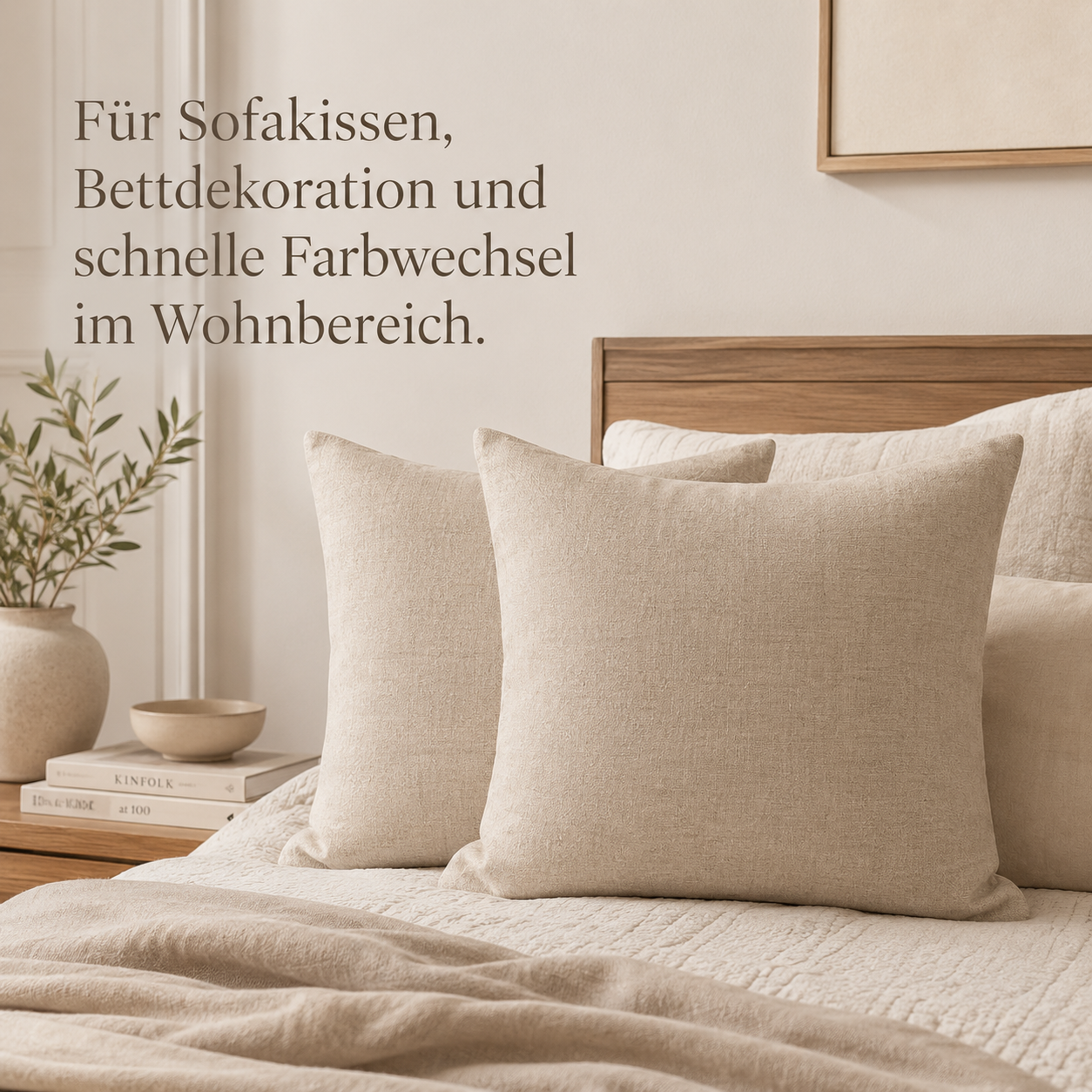 Leinenoptik Kissenbezug Set mit verdecktem Reißverschluss