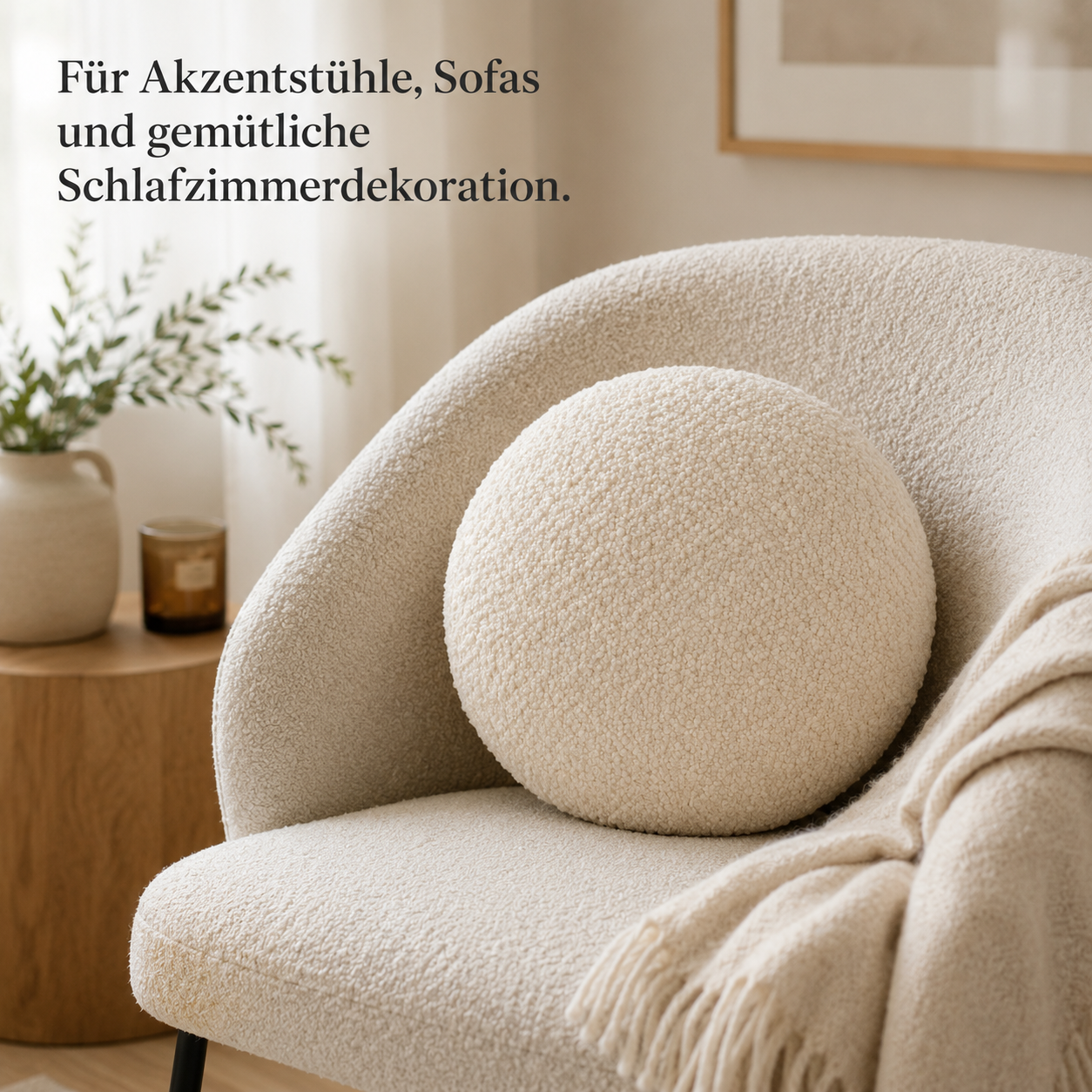 Bouclé Deko Kissen rund mit weicher Struktur für Akzentstühle