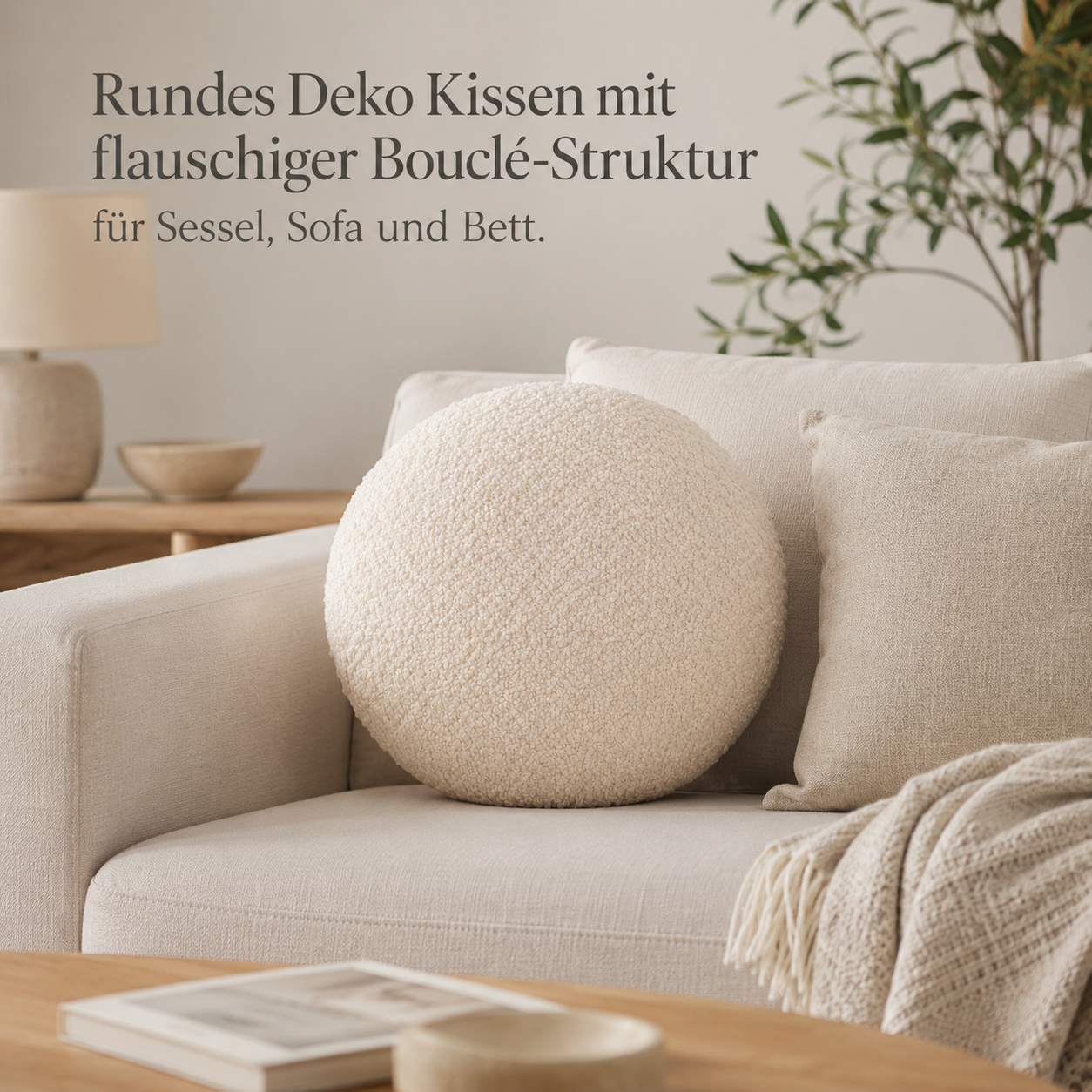 Bouclé Deko Kissen rund mit weicher Struktur für Akzentstühle