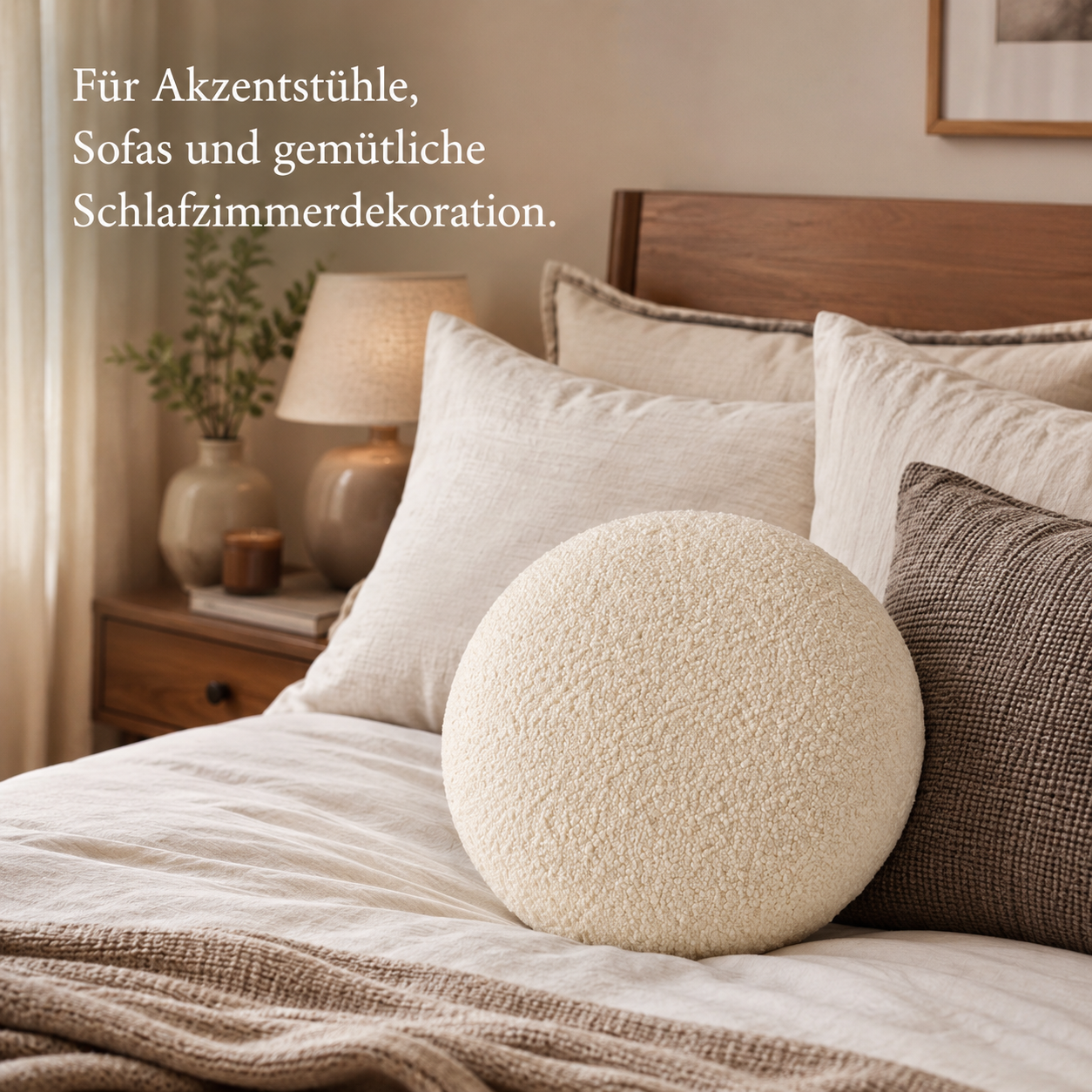 Bouclé Deko Kissen rund mit weicher Struktur für Akzentstühle