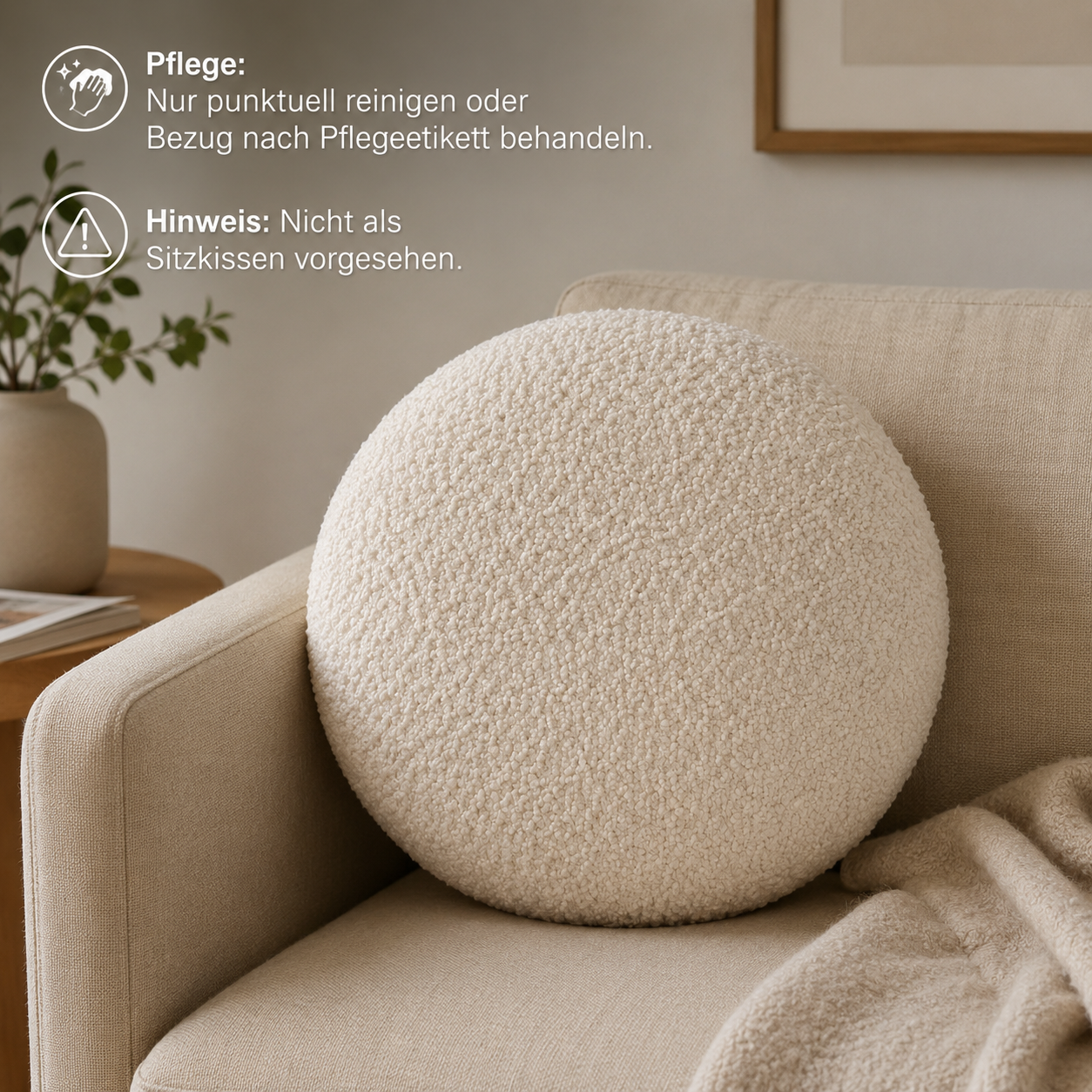 Bouclé Deko Kissen rund mit weicher Struktur für Akzentstühle