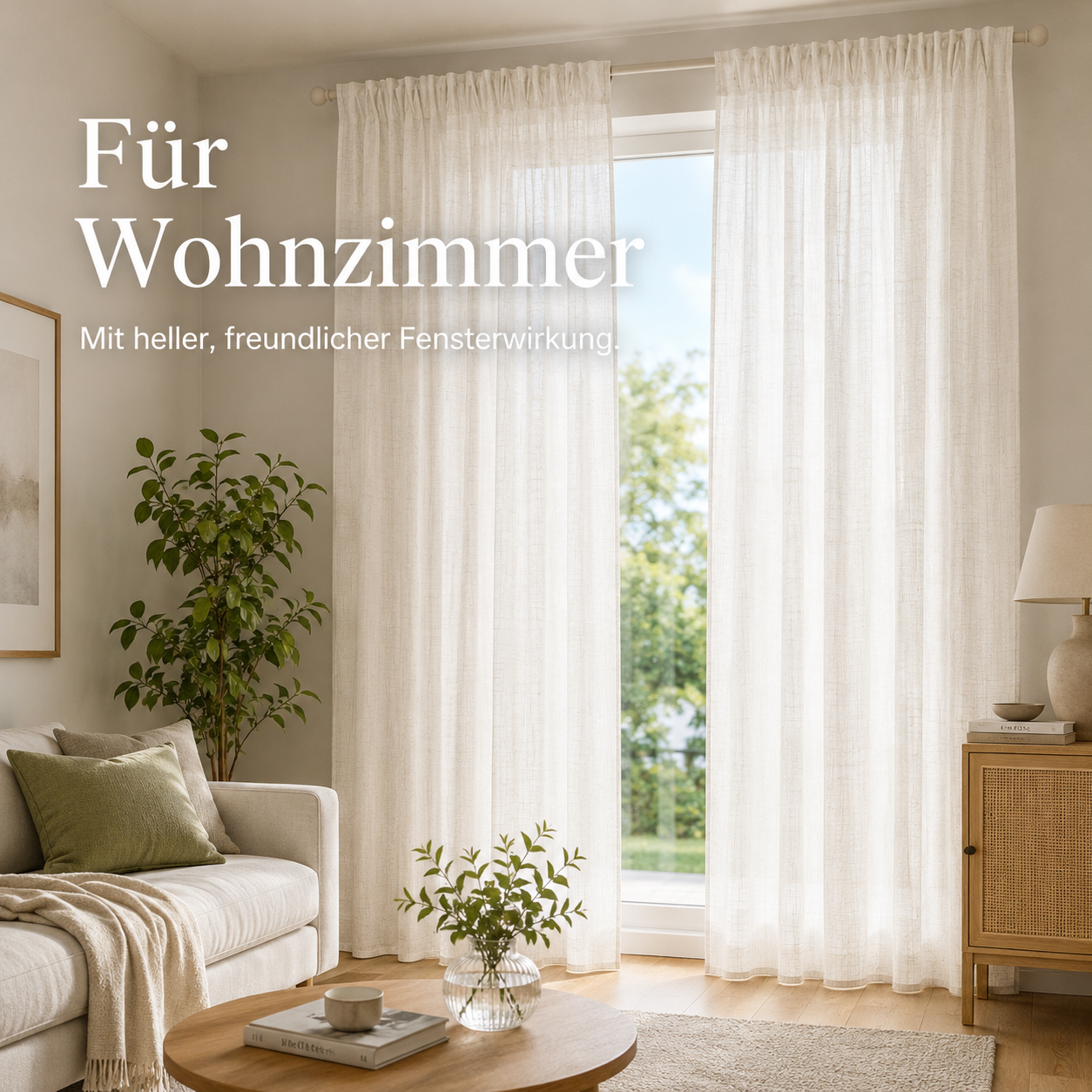Halbtransparenter Vorhang mit Leinenstruktur für helle Fenster