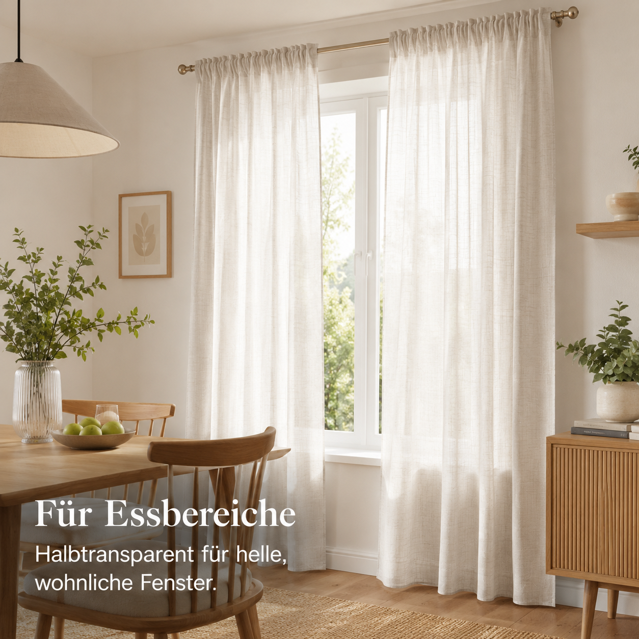 Halbtransparenter Vorhang mit Leinenstruktur für helle Fenster