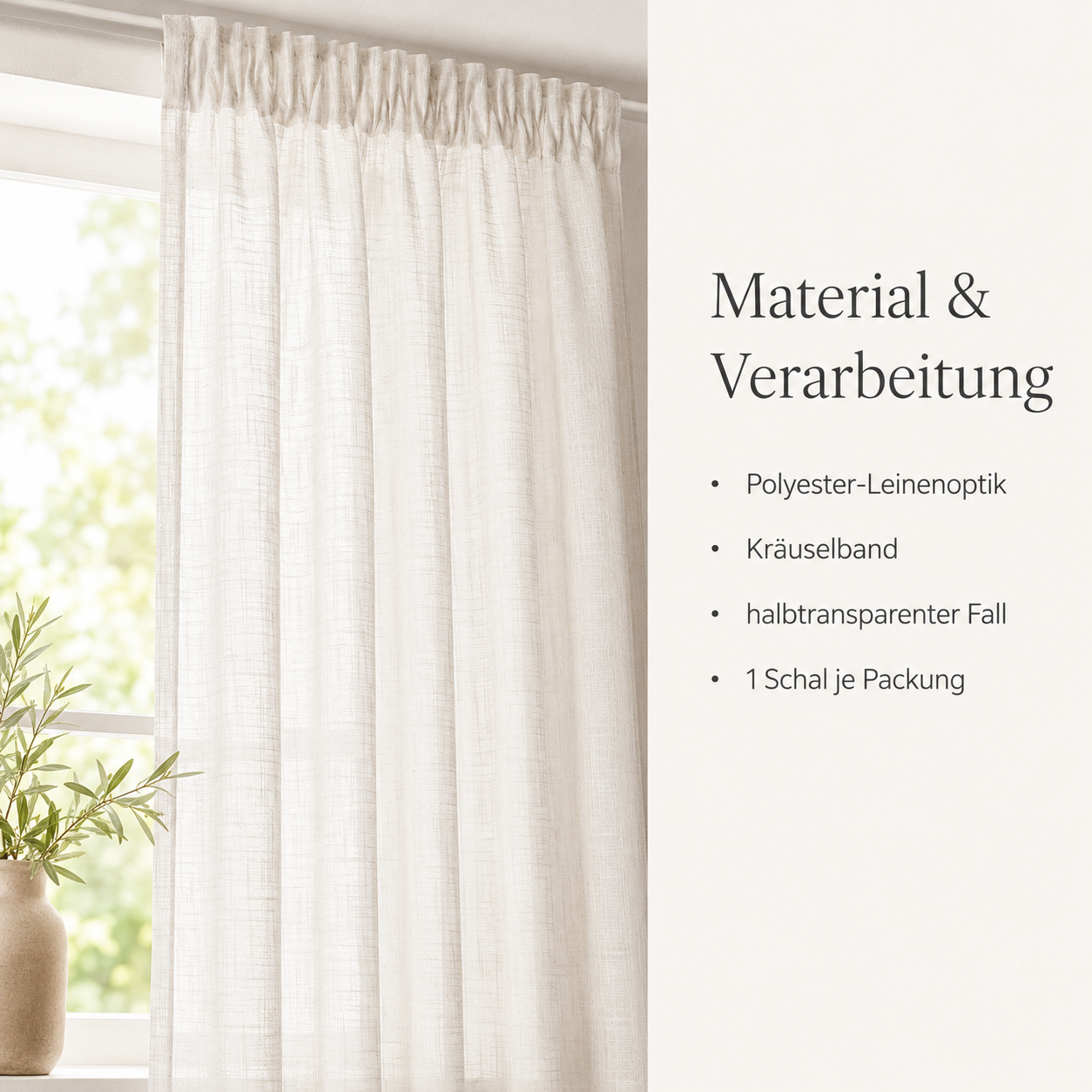 Halbtransparenter Vorhang mit Leinenstruktur für helle Fenster