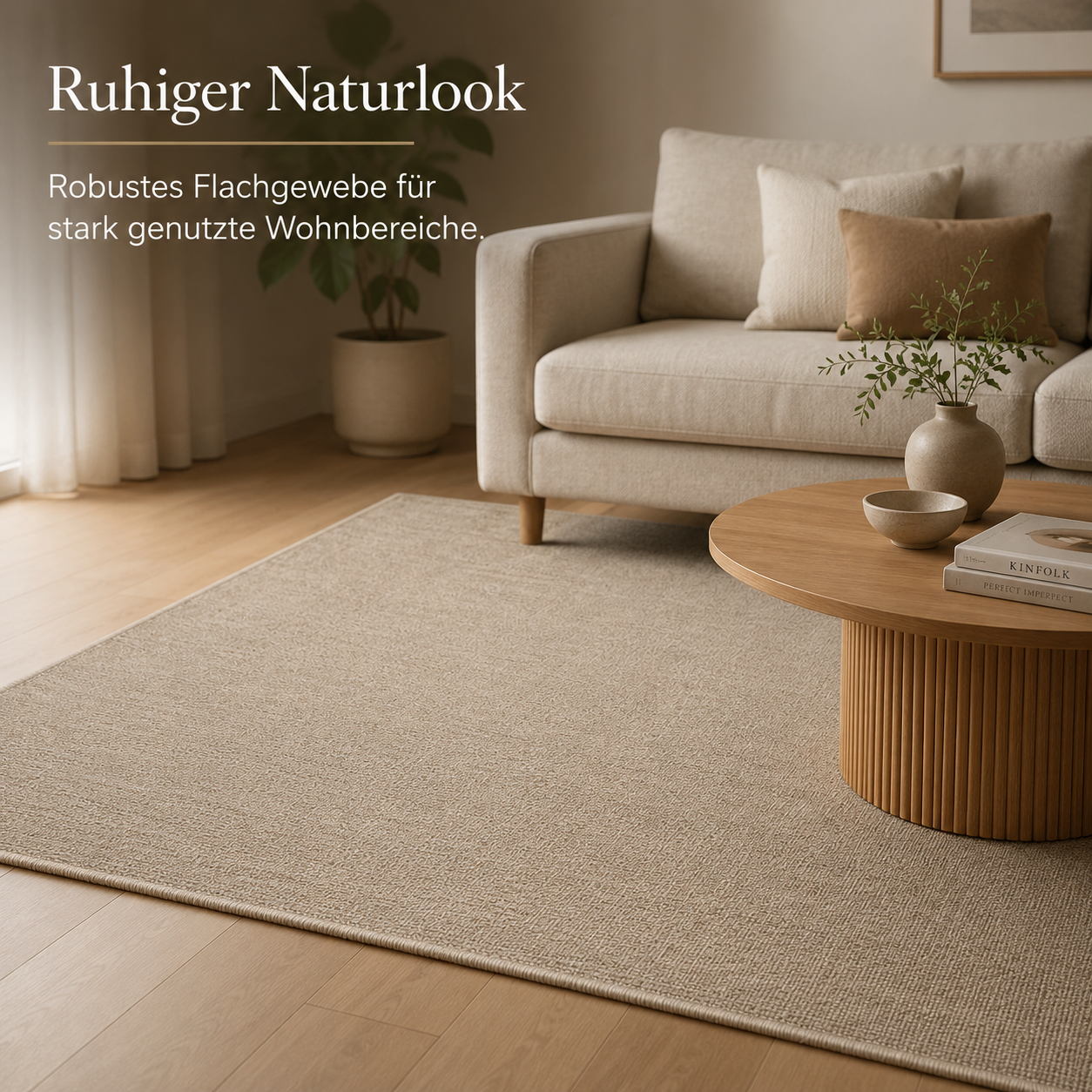 Flachgewebter Teppich in Naturlook für Wohnzimmer und Essbereich