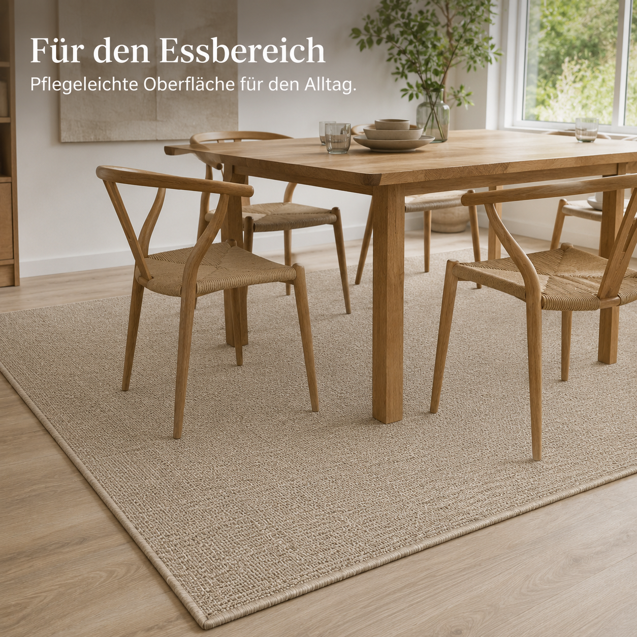 Flachgewebter Teppich in Naturlook für Wohnzimmer und Essbereich