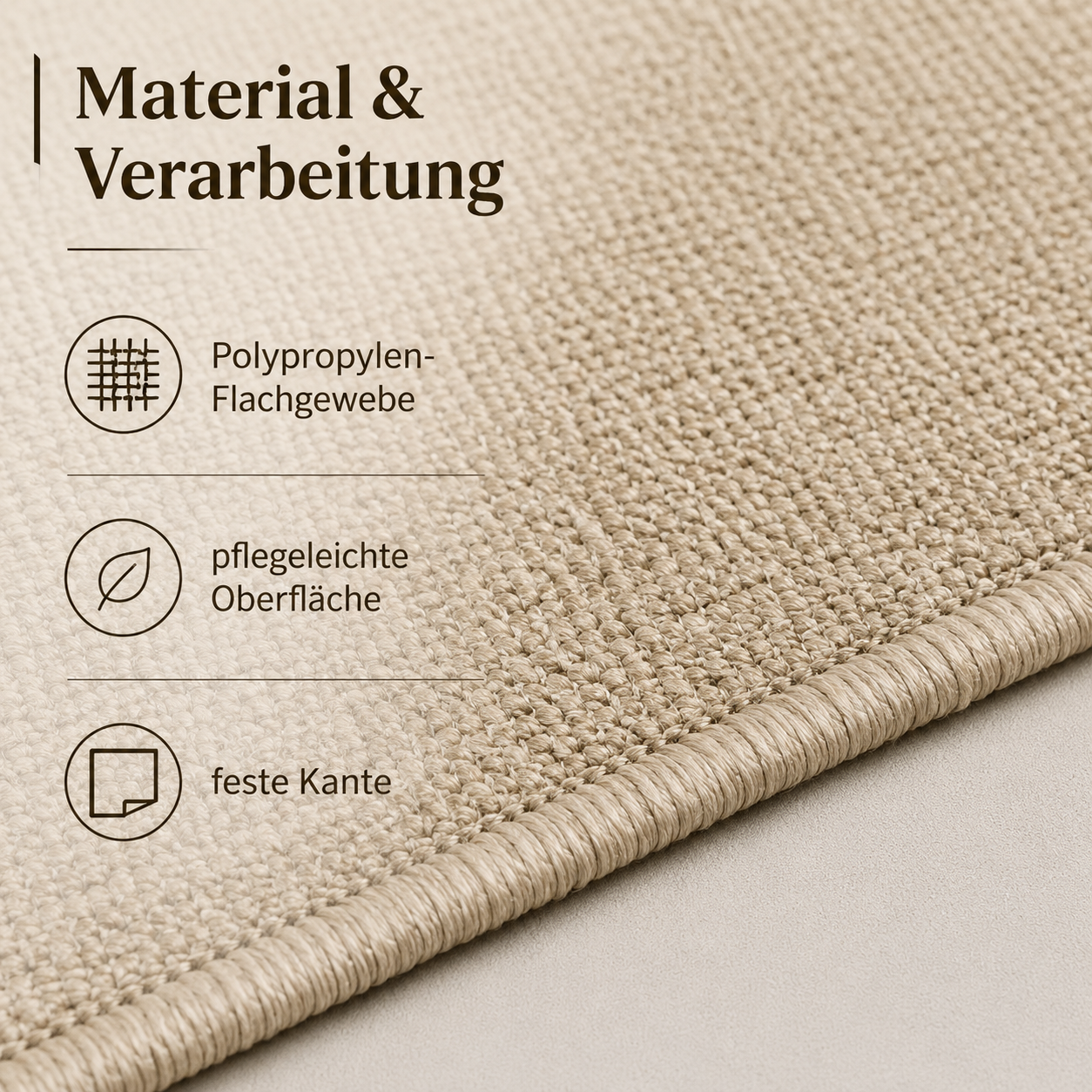 Flachgewebter Teppich in Naturlook für Wohnzimmer und Essbereich
