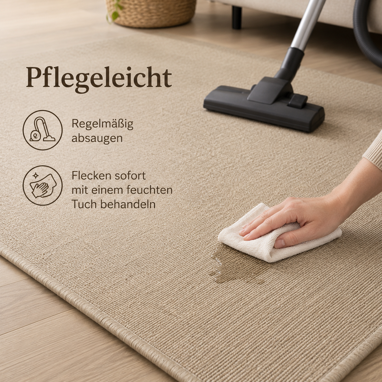 Flachgewebter Teppich in Naturlook für Wohnzimmer und Essbereich