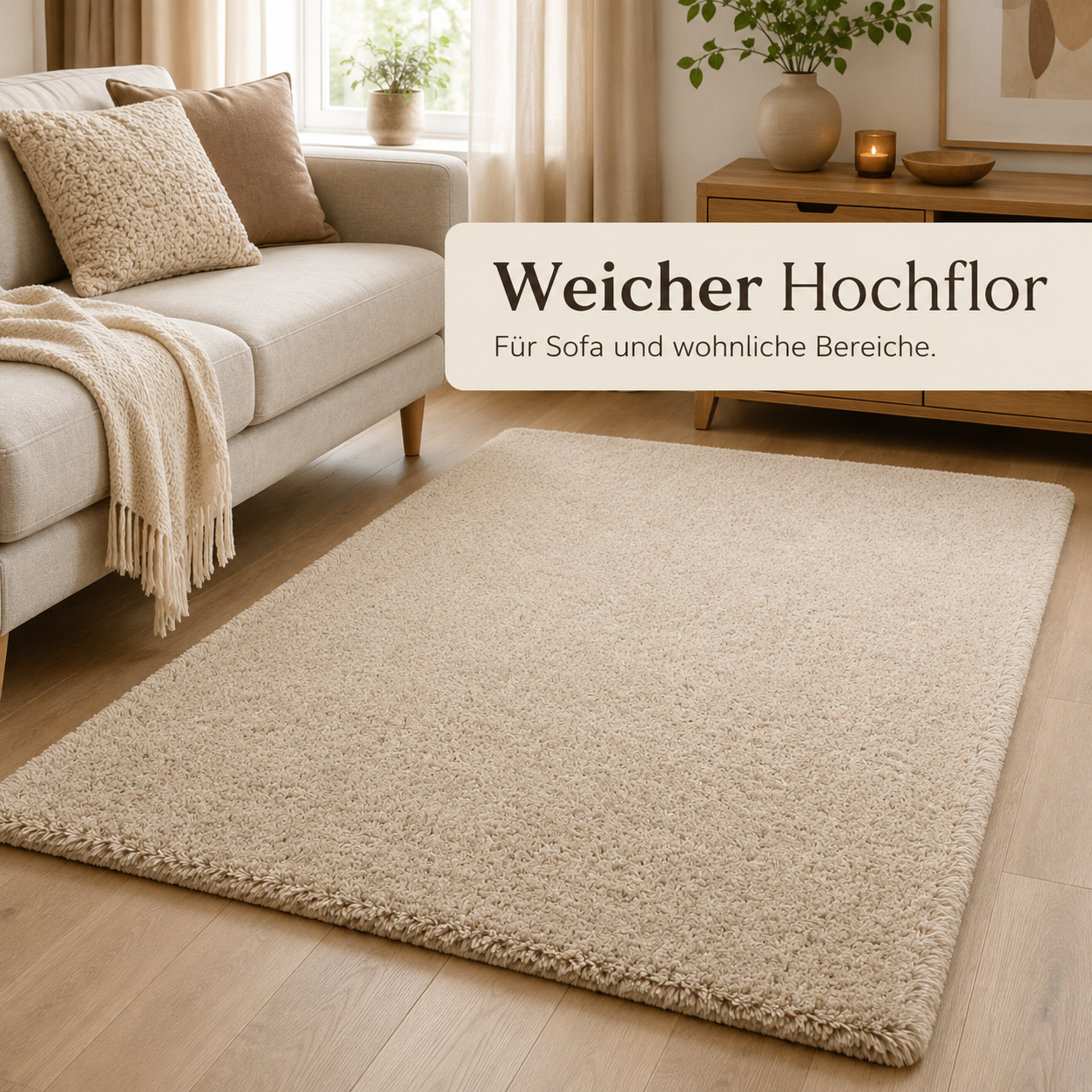 Hochflor Teppich weich in Uni Optik für gemütliche Zonen