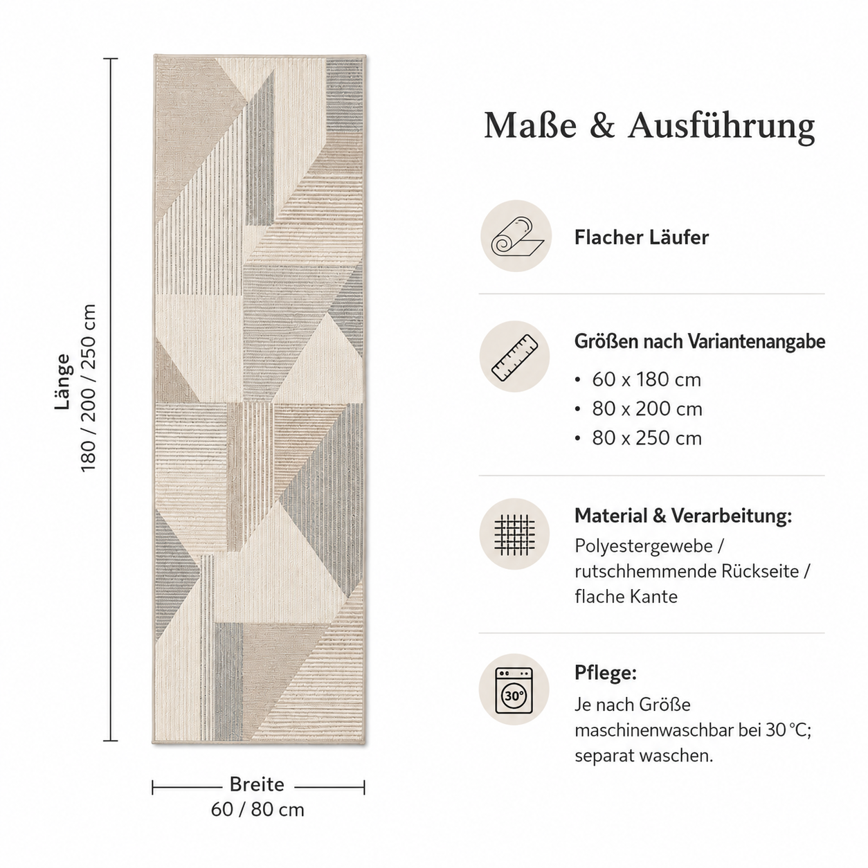 Küchen und Flur Läufer waschbar mit grafischem Muster